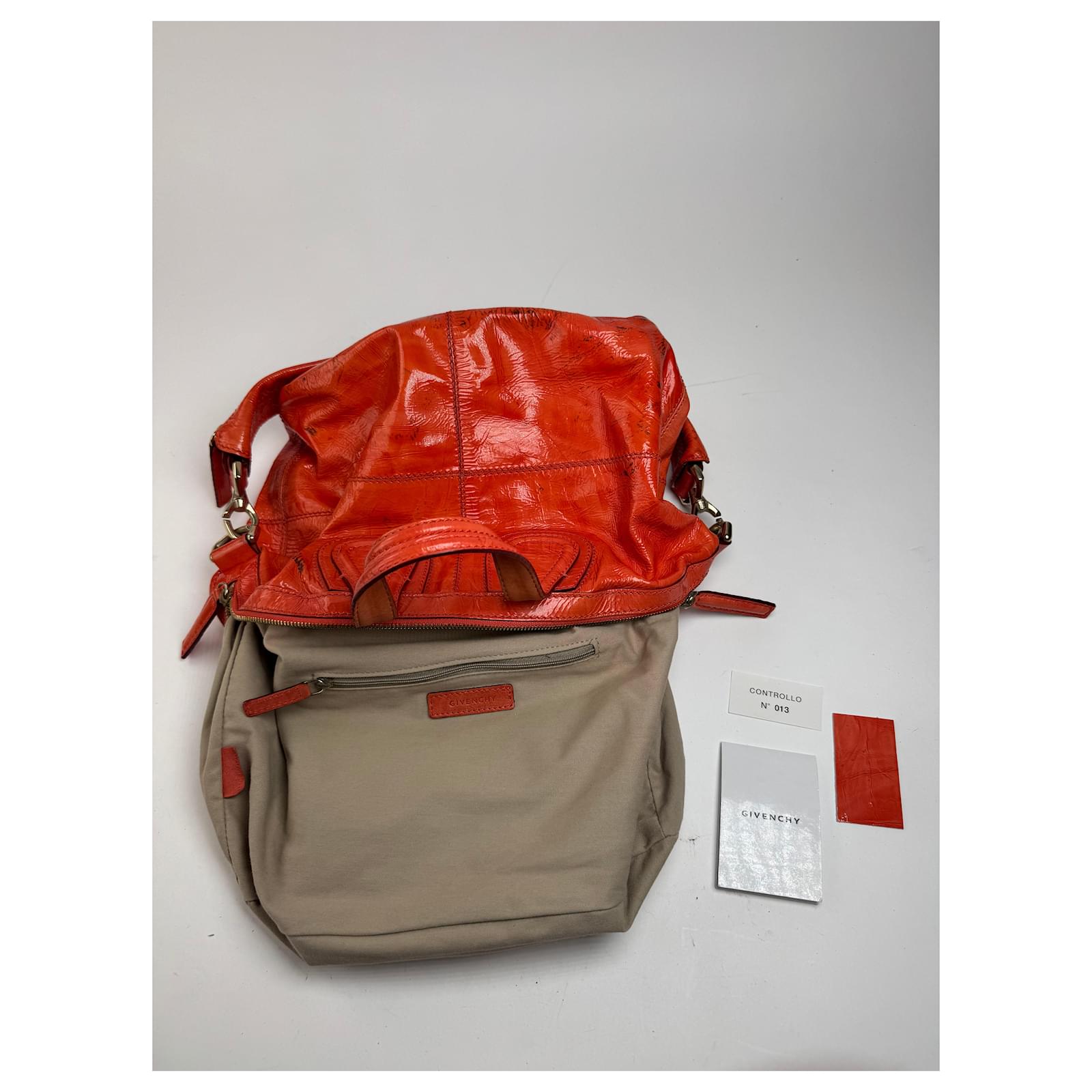 Vintage Givenchy Nightingale 2 way patent leather bag Orange ref