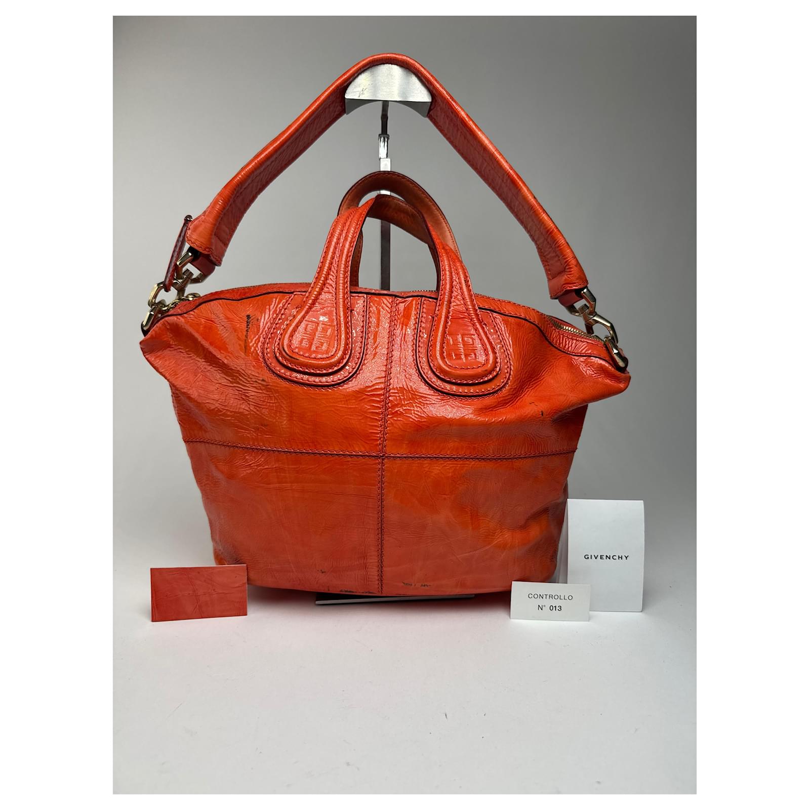 Vintage Givenchy Nightingale 2 way patent leather bag Orange ref