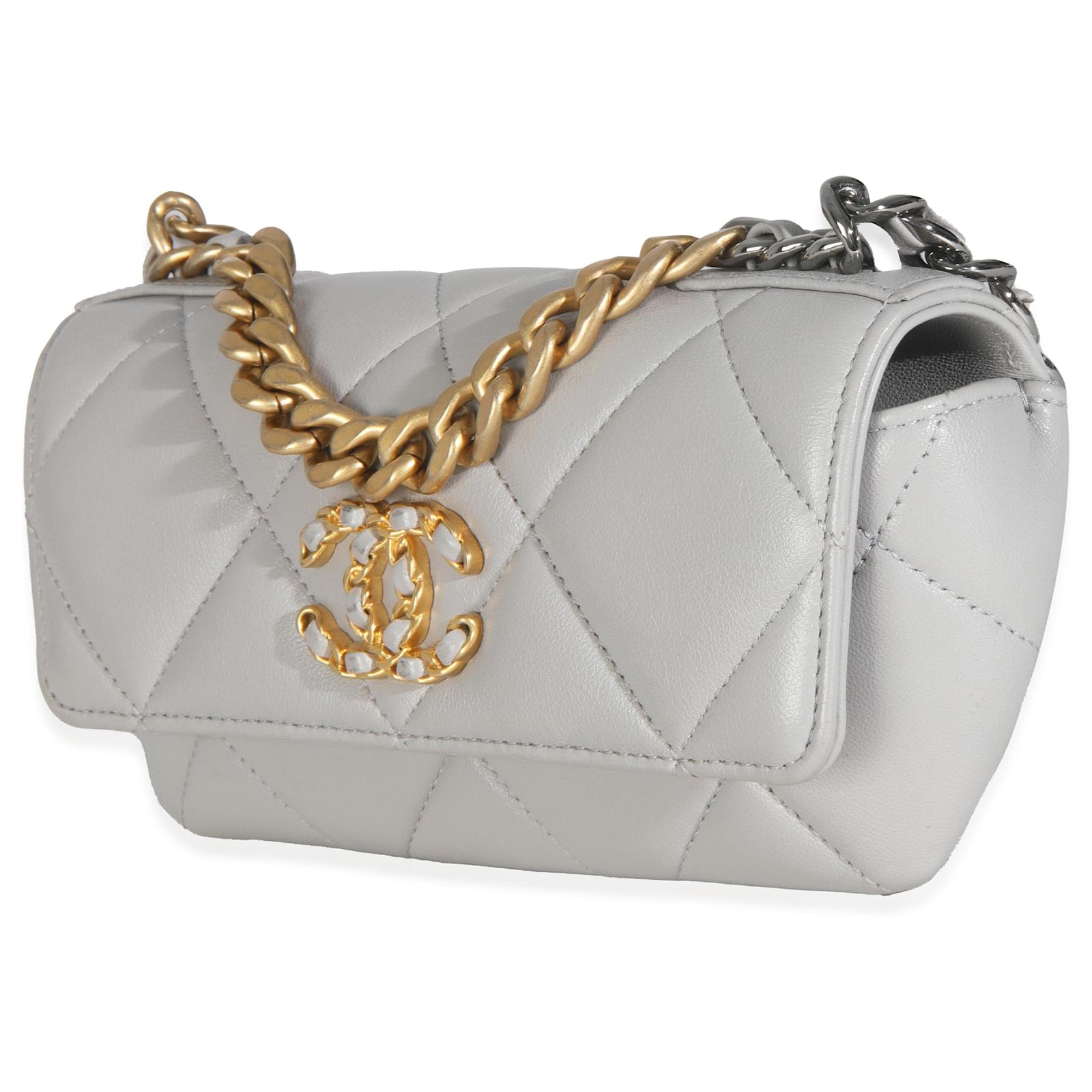 Chanel Grey Quilted Lambskin Chanel 19 Sunglasses Case With Chain