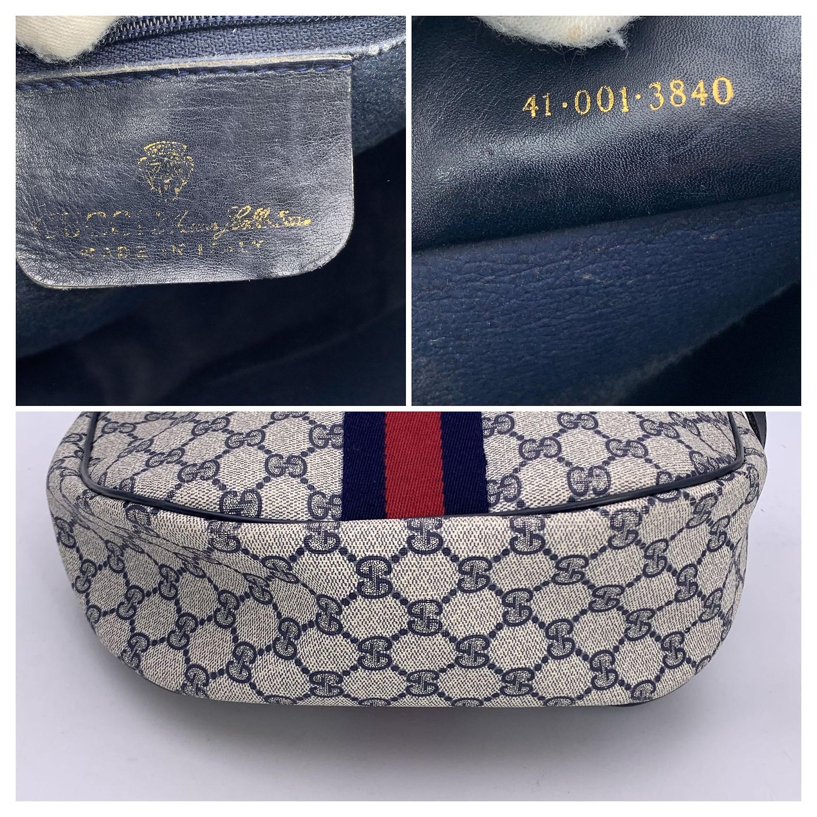 Gucci Vintage Navy Blue Monogram Canvas Rounded Shoulder Bag Cloth ref ...