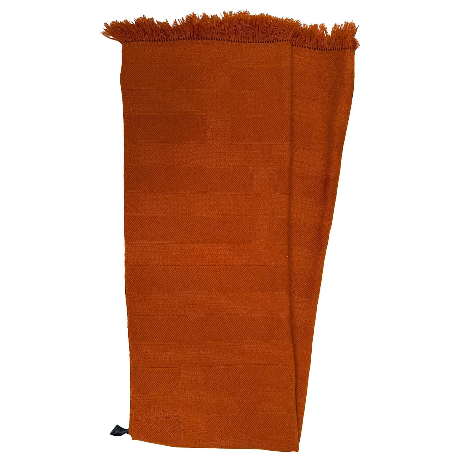 Hermès Rayee H stole in Orange Cashmere Coral Cotton ref