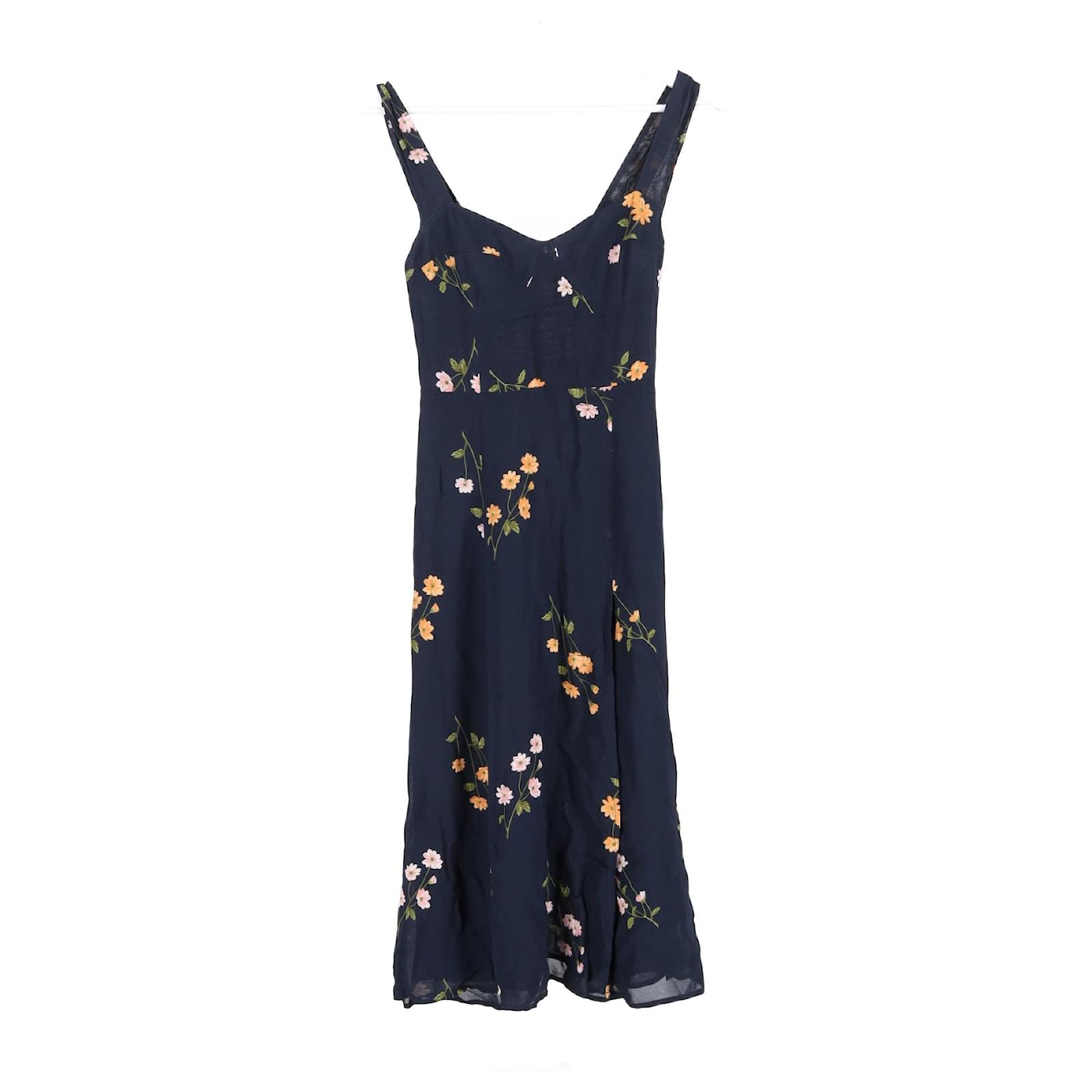 Reformation Fulton Floral Printed Midi Dress in Navy Blue Viscose Cellulose fibre ref.2325819 - Joli Closet Reformation Fulton Floral Printed Midi Dress in Navy Blue Viscose Cellulose fibre ref.2325819 - Joli Closet