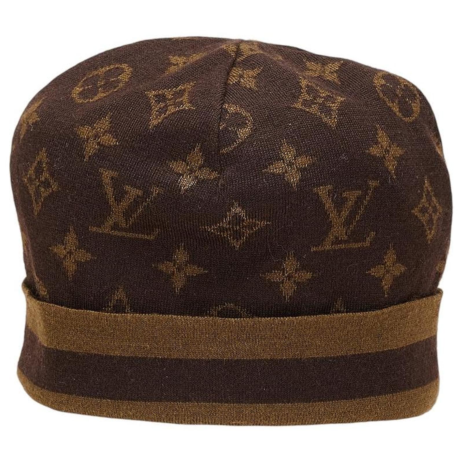 Louis Vuitton Monogram Cashmere Silk Knit Cap Brown Cloth ref