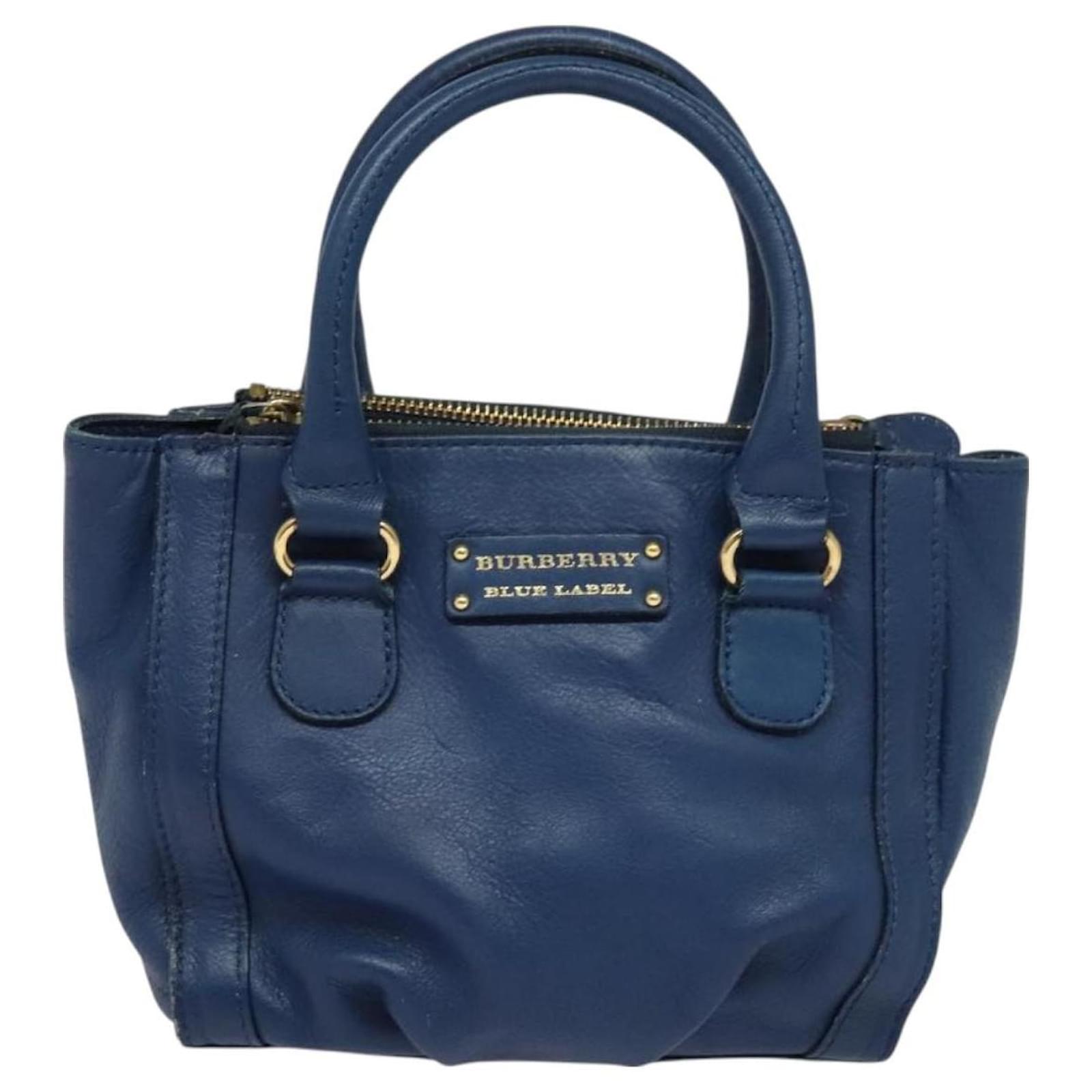 BURBERRY Blue Label Hand Bag Leather 2way Black Gold Auth