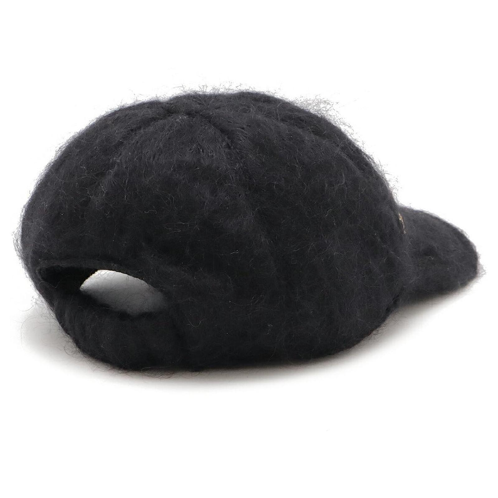 Gucci Mohair GG Marmont Baseball Cap Hat 729349 Black Wool