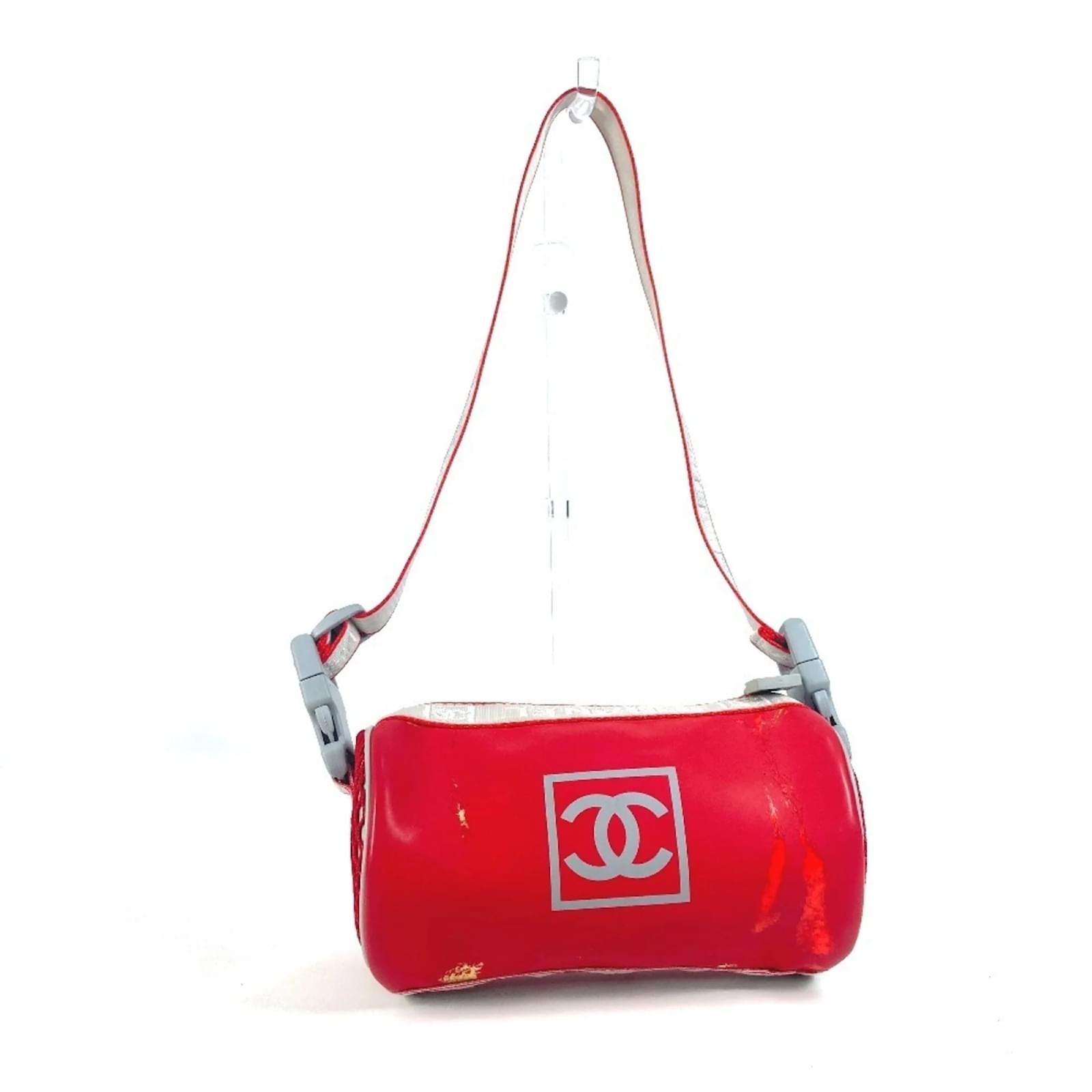 Chanel Sport Bicolor Logo Cylinder Shoulder Handbag White Red