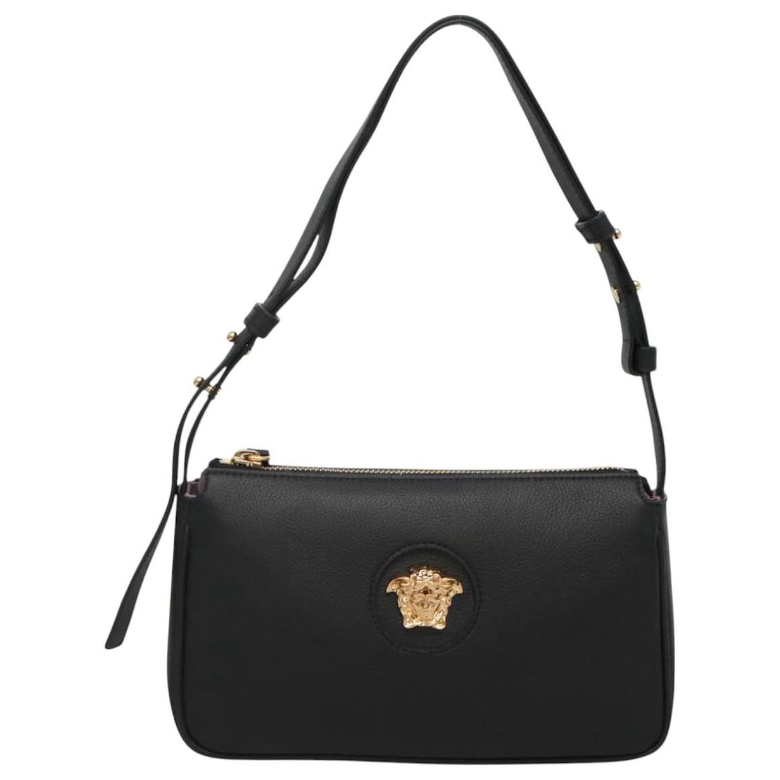 VERSACE Shoulder Bag Leather Black Gold Auth 130271 Golden ref