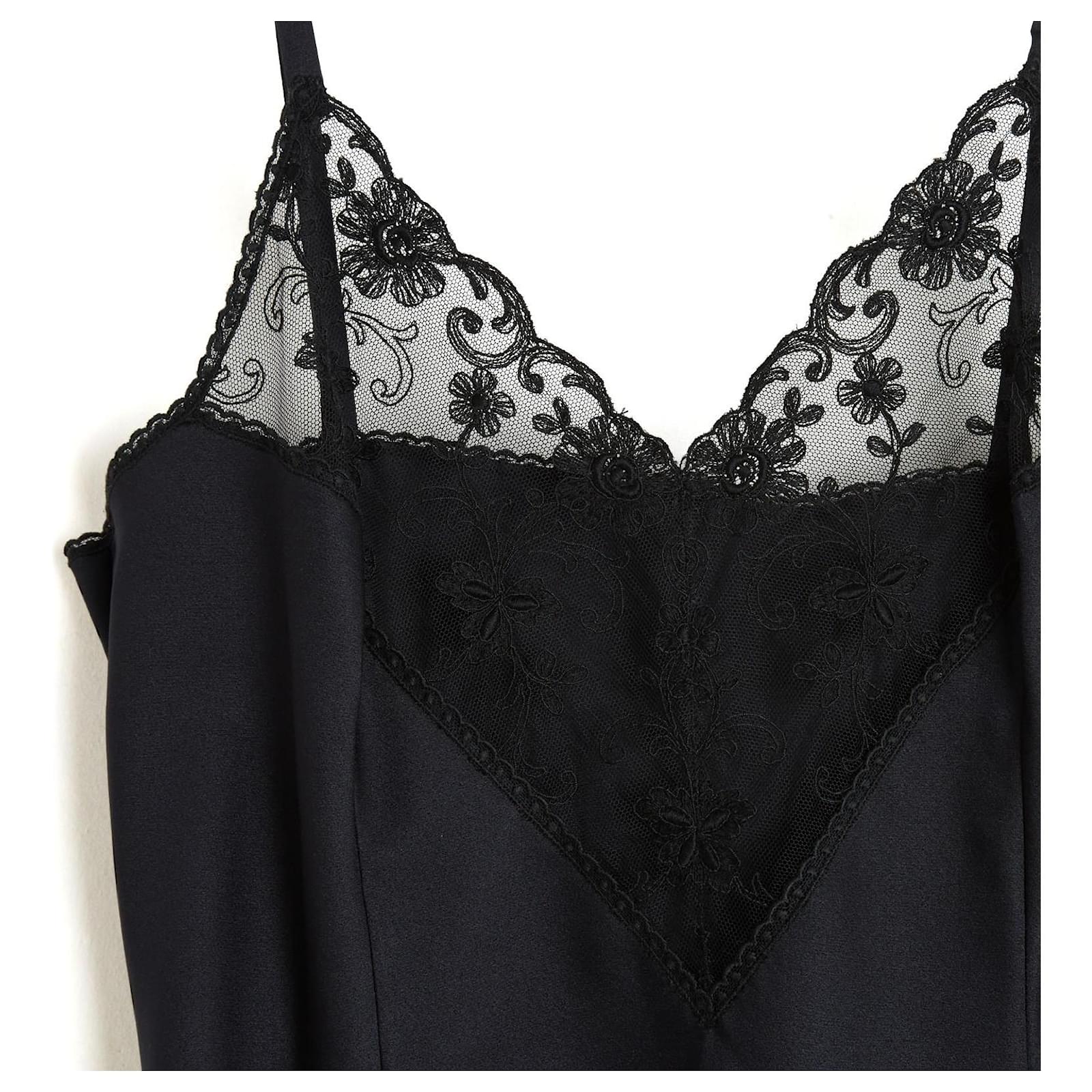 Christian Dior Lingerie 1985 Nightgown FR38 Black Satin Slip Dress