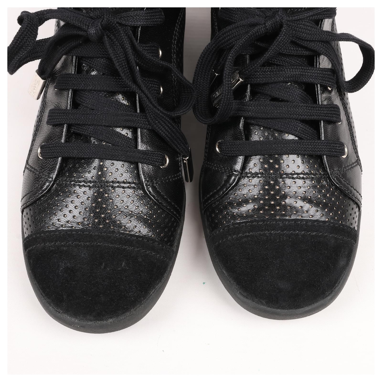CHANEL Coco Mark 11P Suede x Leather Sneakers 37 in Black