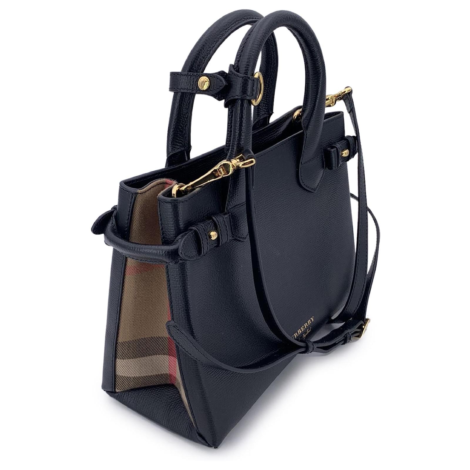Burberry Bolso Tote The Banner pequeño de cuero negro con correa