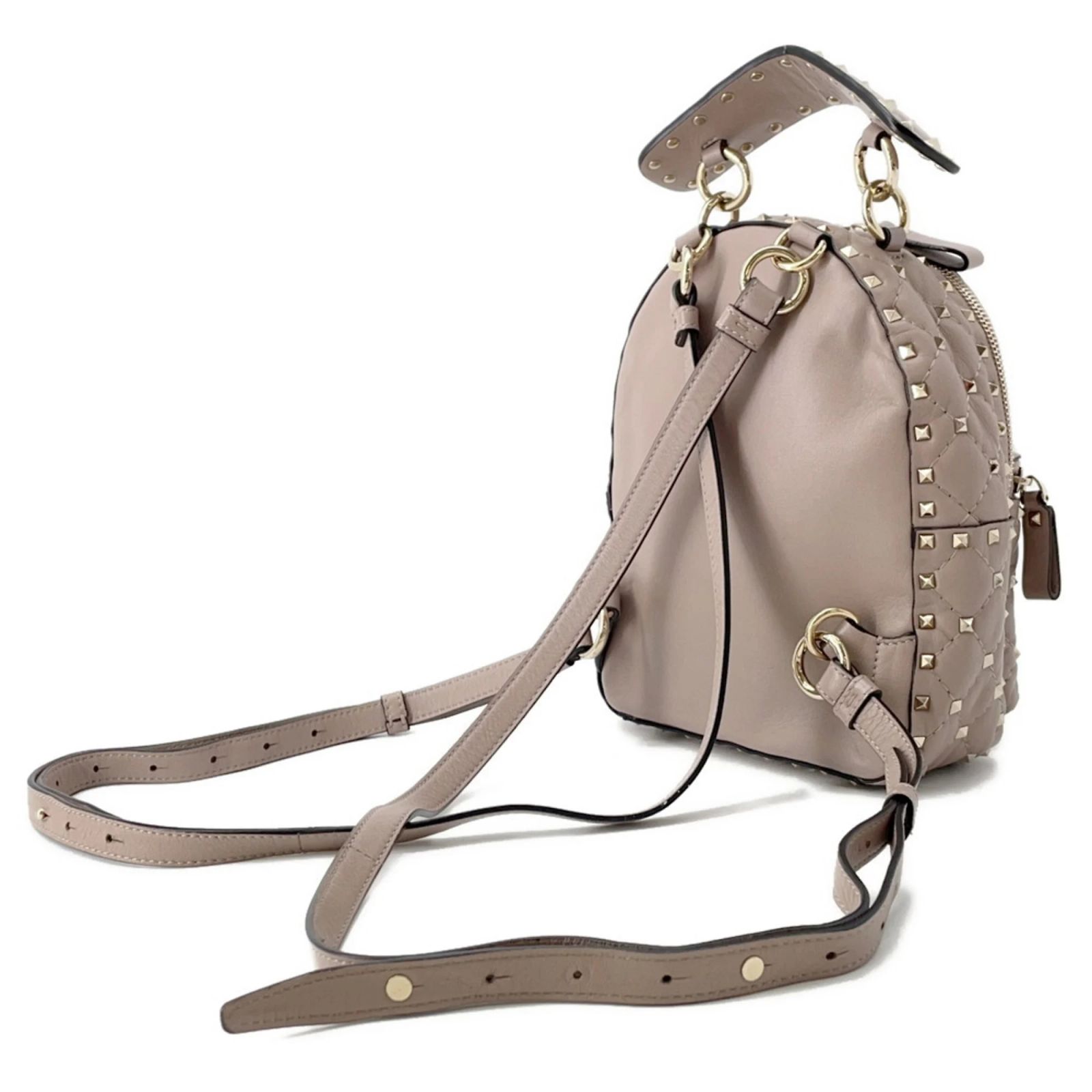 Sac à dos mini Valentino Rockstud Spike Cuir Marron Rose ref  display picture 3