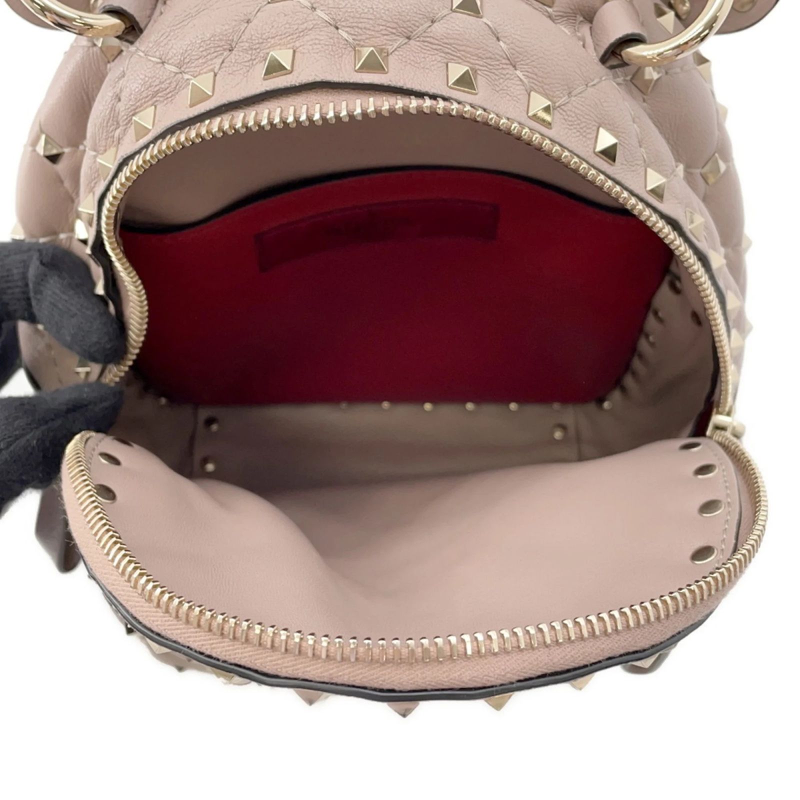 Sac à dos mini Valentino Rockstud Spike Cuir Marron Rose ref 