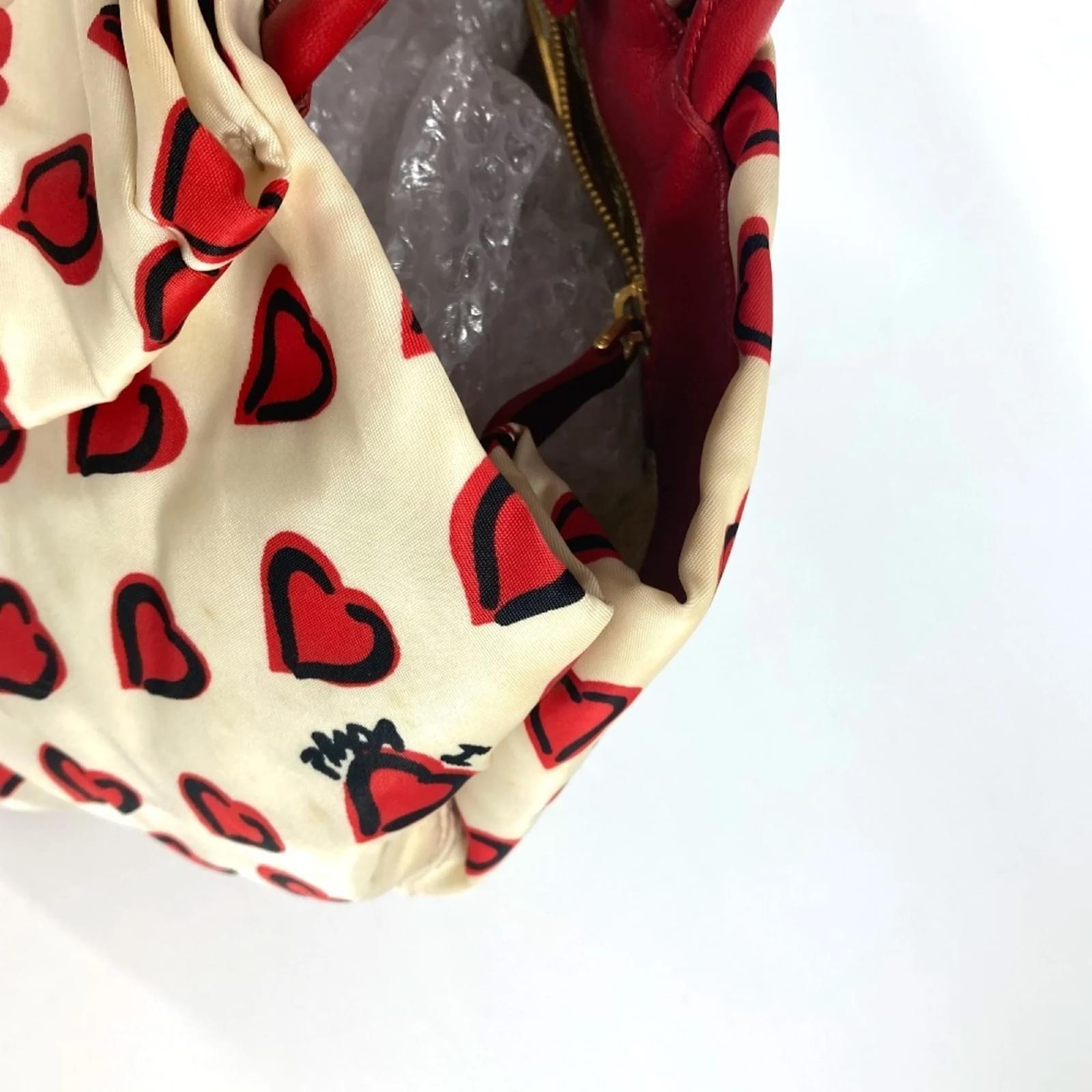 Tote Prada Heart Logo Handbag White Red Leather Nylon