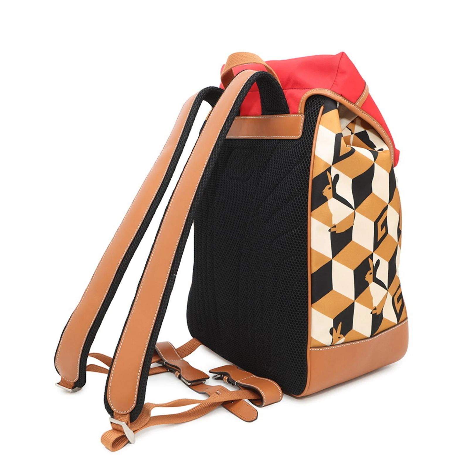 Gucci Backpack Interlocking G Rabbit Nylon Leather 696013 GUCCI Gucci Interlocking G Rabbit Nylon Leather Backpack Brown Red  main image 2