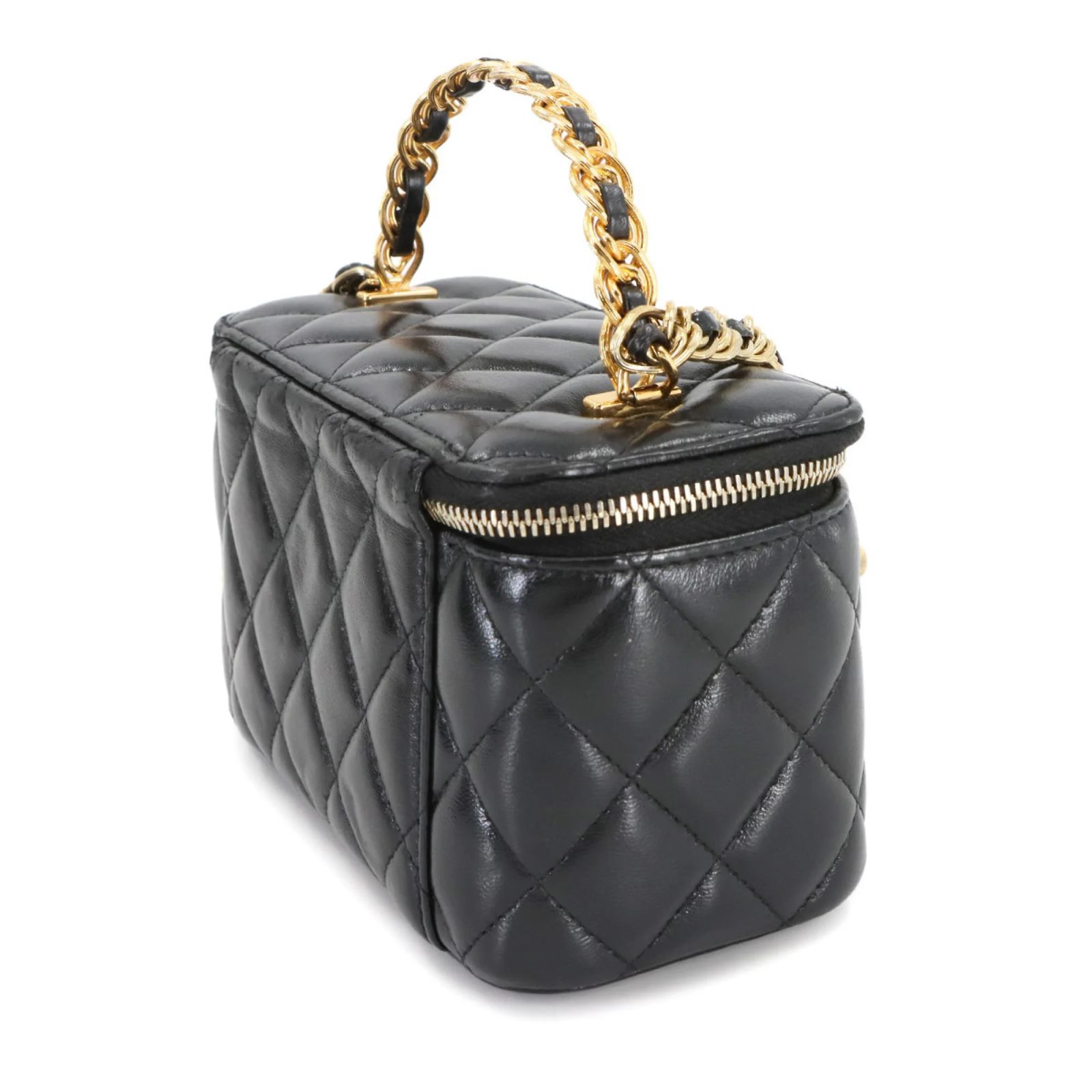 Chanel Matelasse Vanity 2way Hand Chain Shoulder Bag Black Leather