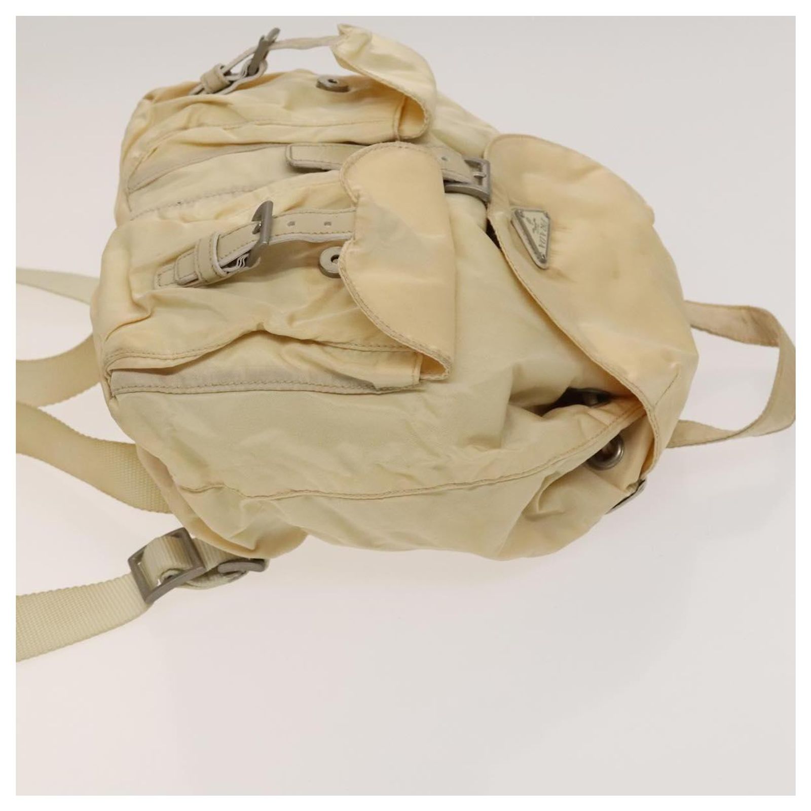 PRADA Backpack Nylon Beige Silver Auth 148934 PRADA Backpack Nylon Beige Silver Auth 141598 Silvery ref  main image 2