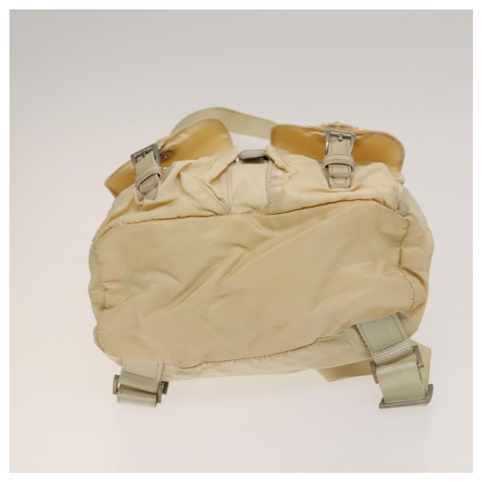 PRADA Backpack Nylon Beige Silver Auth 148934 PRADA Double Front Pocket Re-Nylon Backpack Bag Beige main image 3