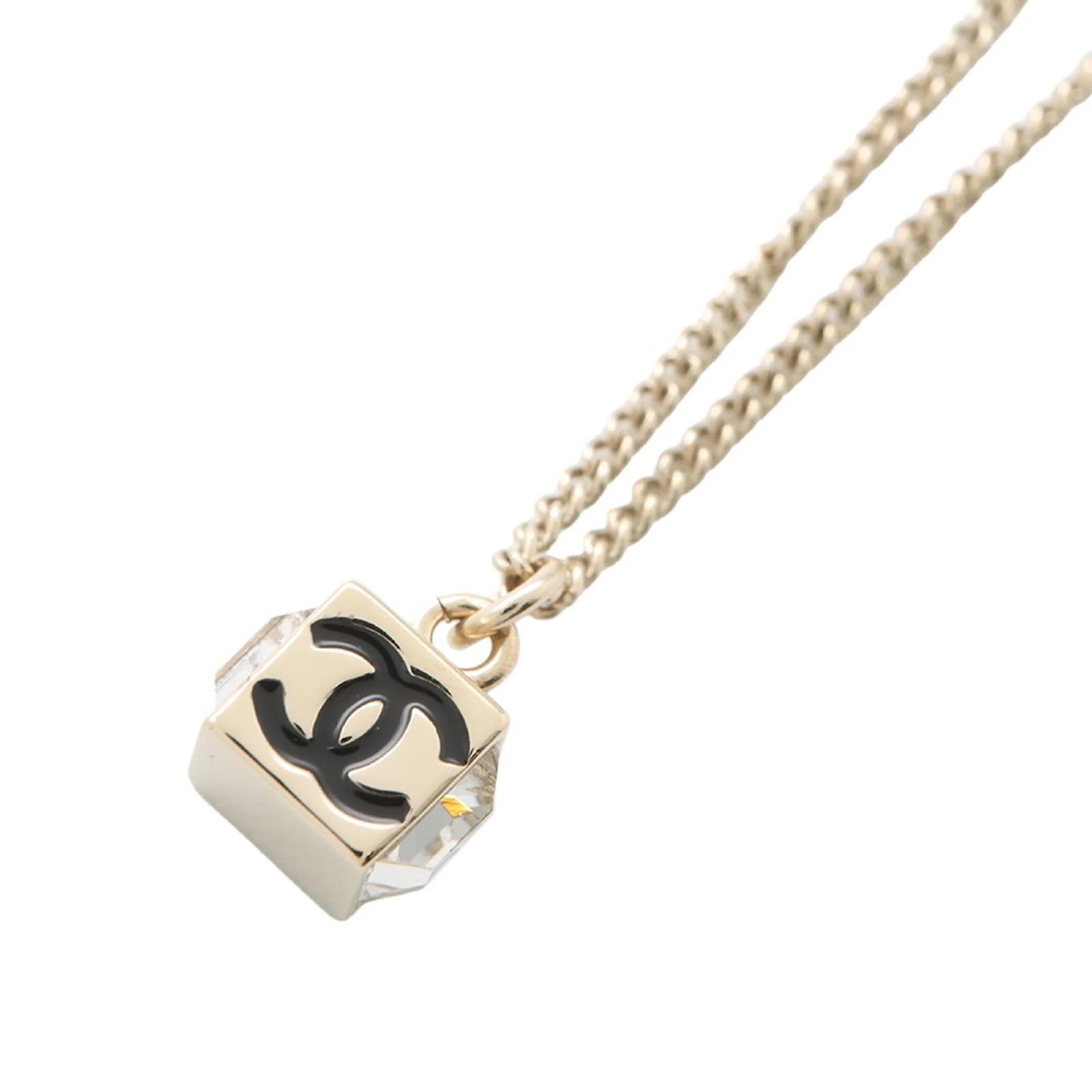 Chanel Necklace Coco Mark Cube Strass B25 C ABE819 Golden