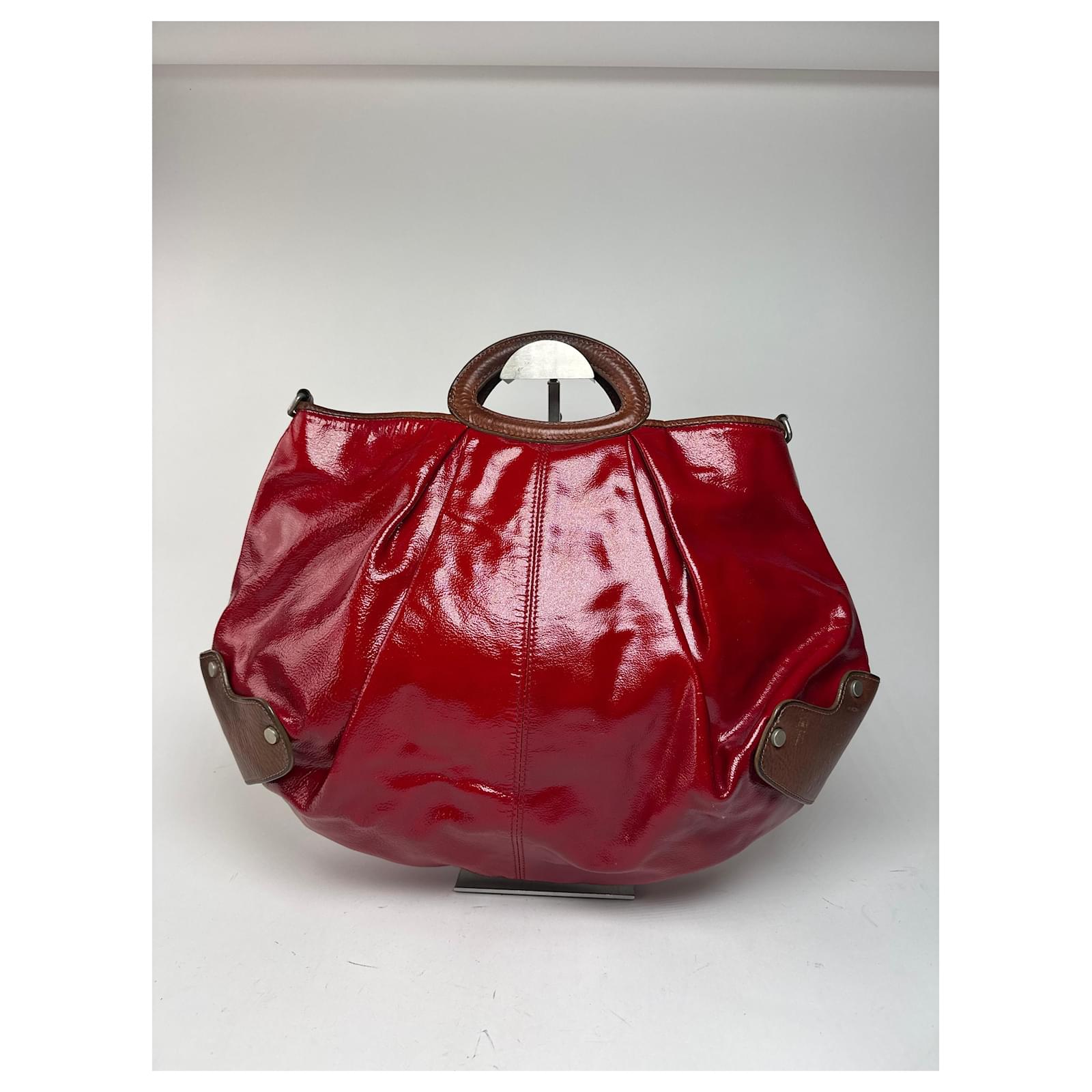 Borsa in pelle verniciata Marni vintage rosso marrone