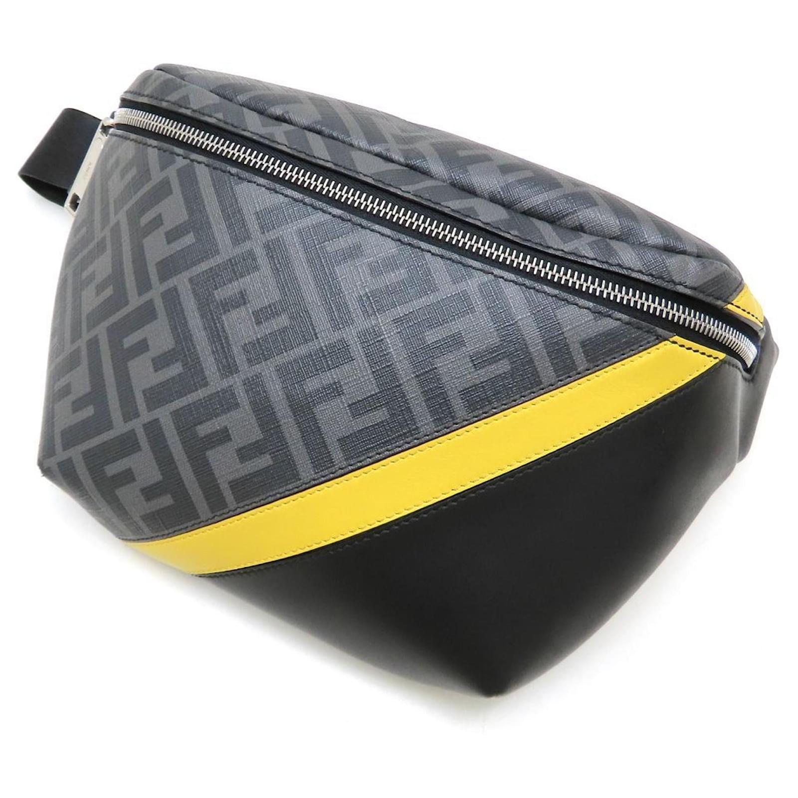 Diagonal Gürteltasche von Fendi Braun Schwarz Gelb Leder Leinwand