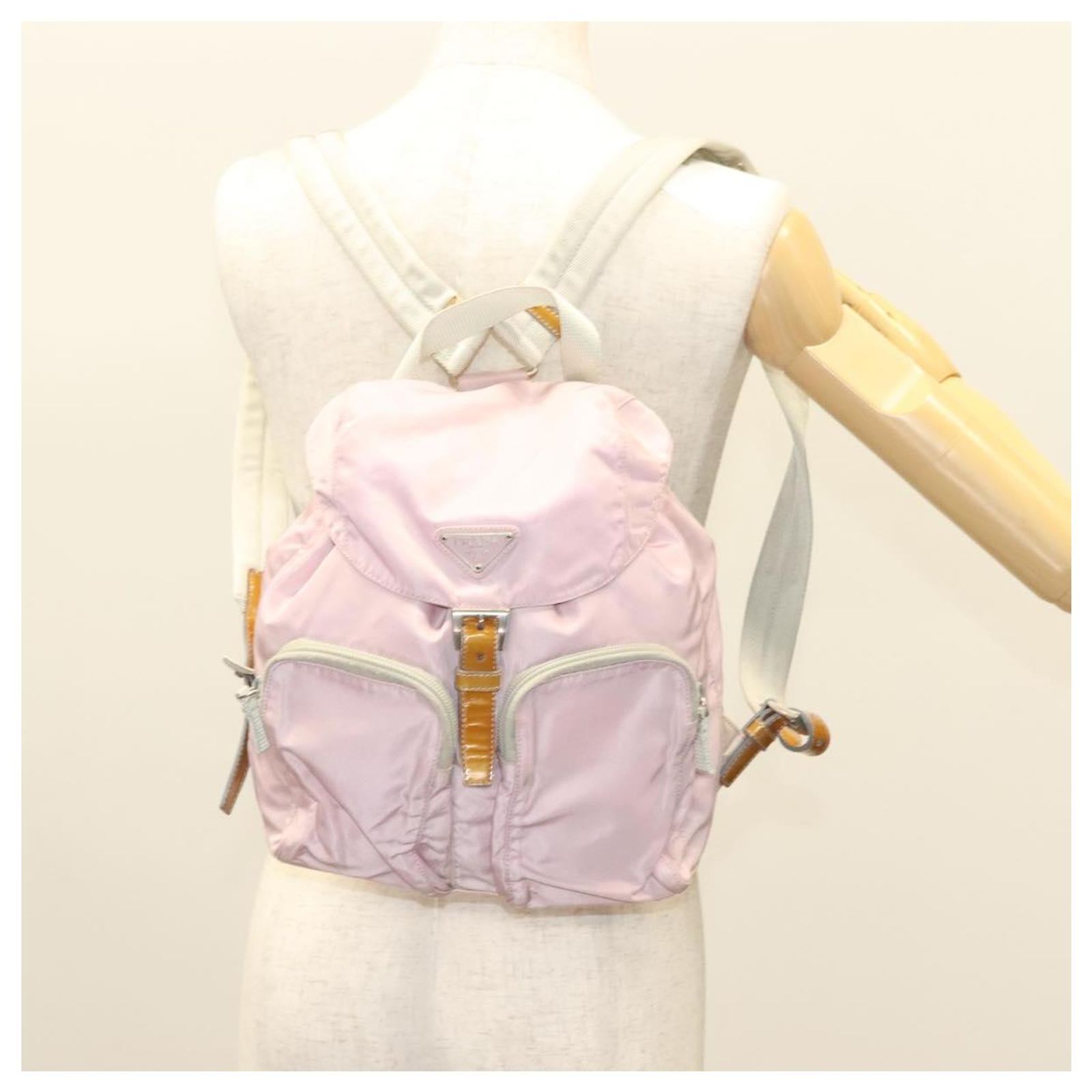 PRADA Backpack Nylon Pink Silver Auth 125696 Silvery ref  display picture 1