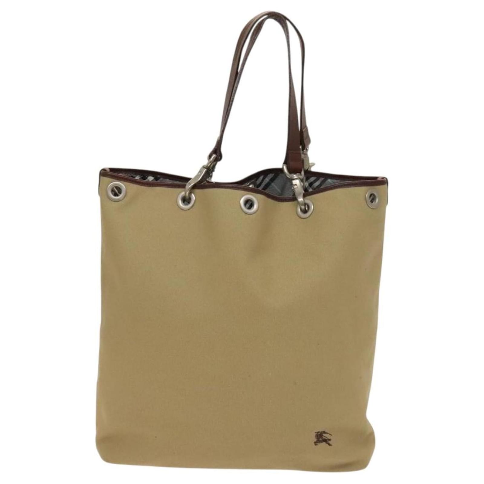 BURBERRY Blue Label Tote Bag Canvas Beige Silver Auth bs27140