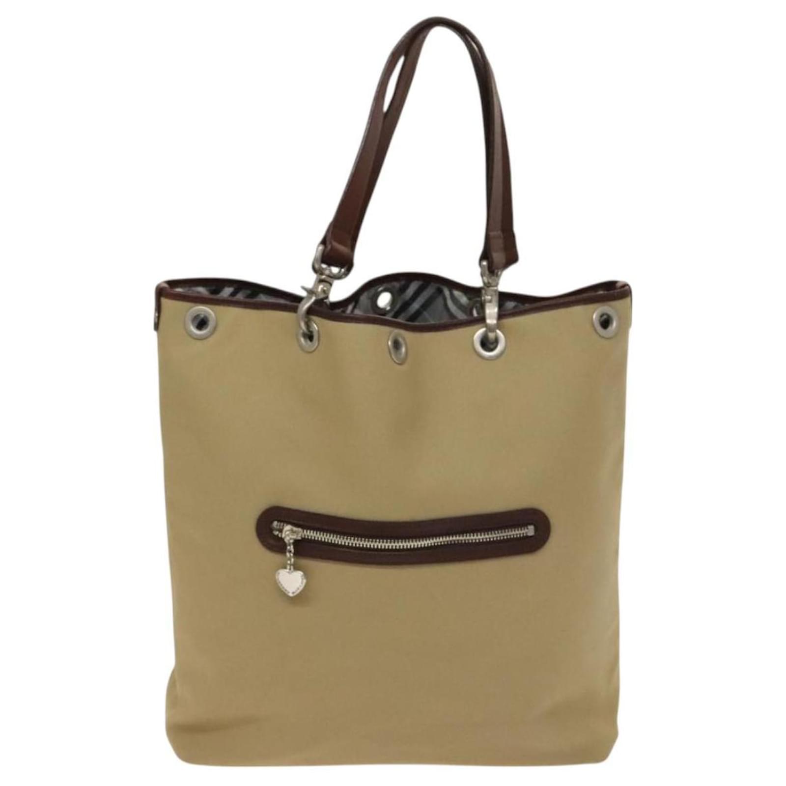 BURBERRY Blue Label Tote Bag Canvas Beige Silver Auth bs27140