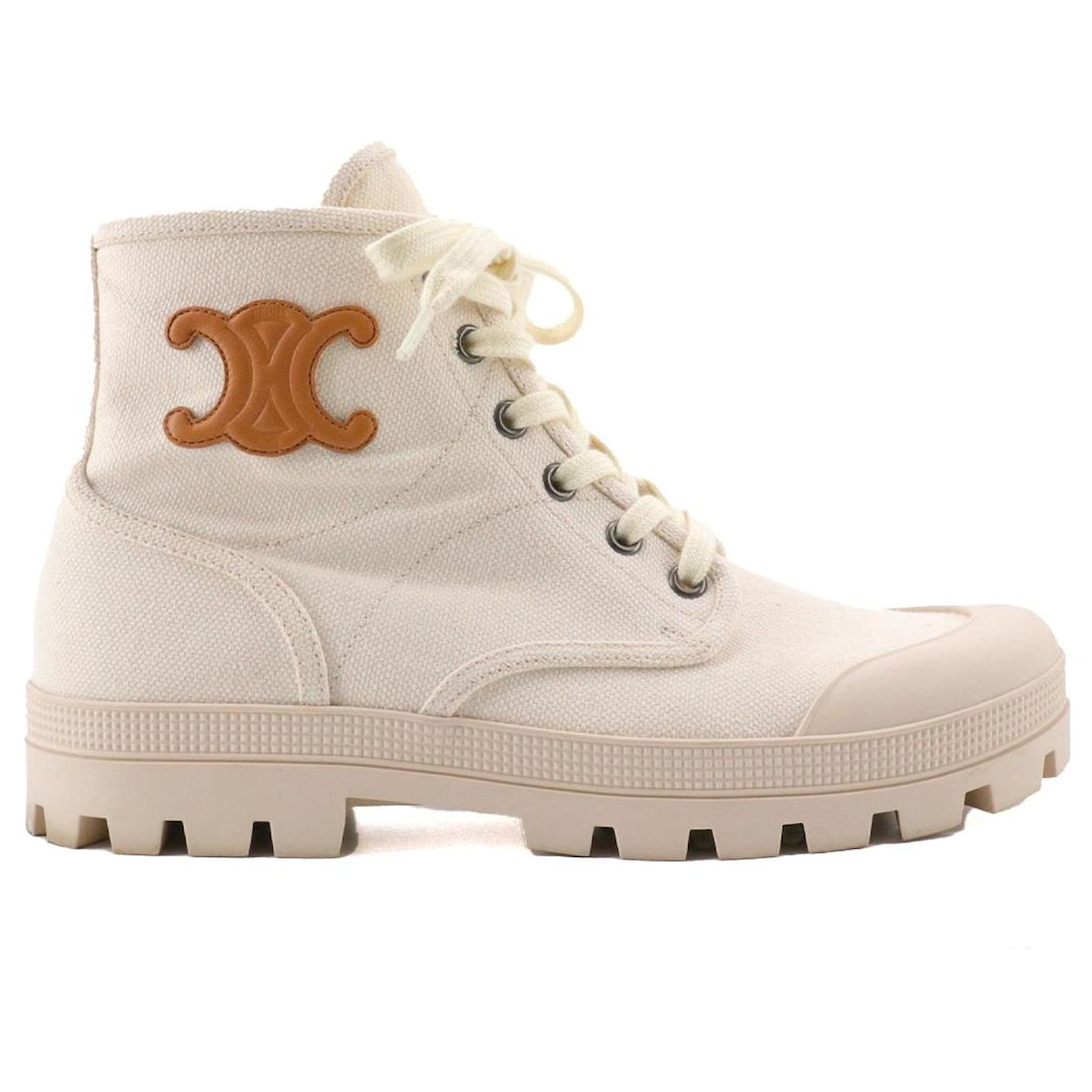 CELINE Celine Patapans ankle boots in beige canvas (Size 38)