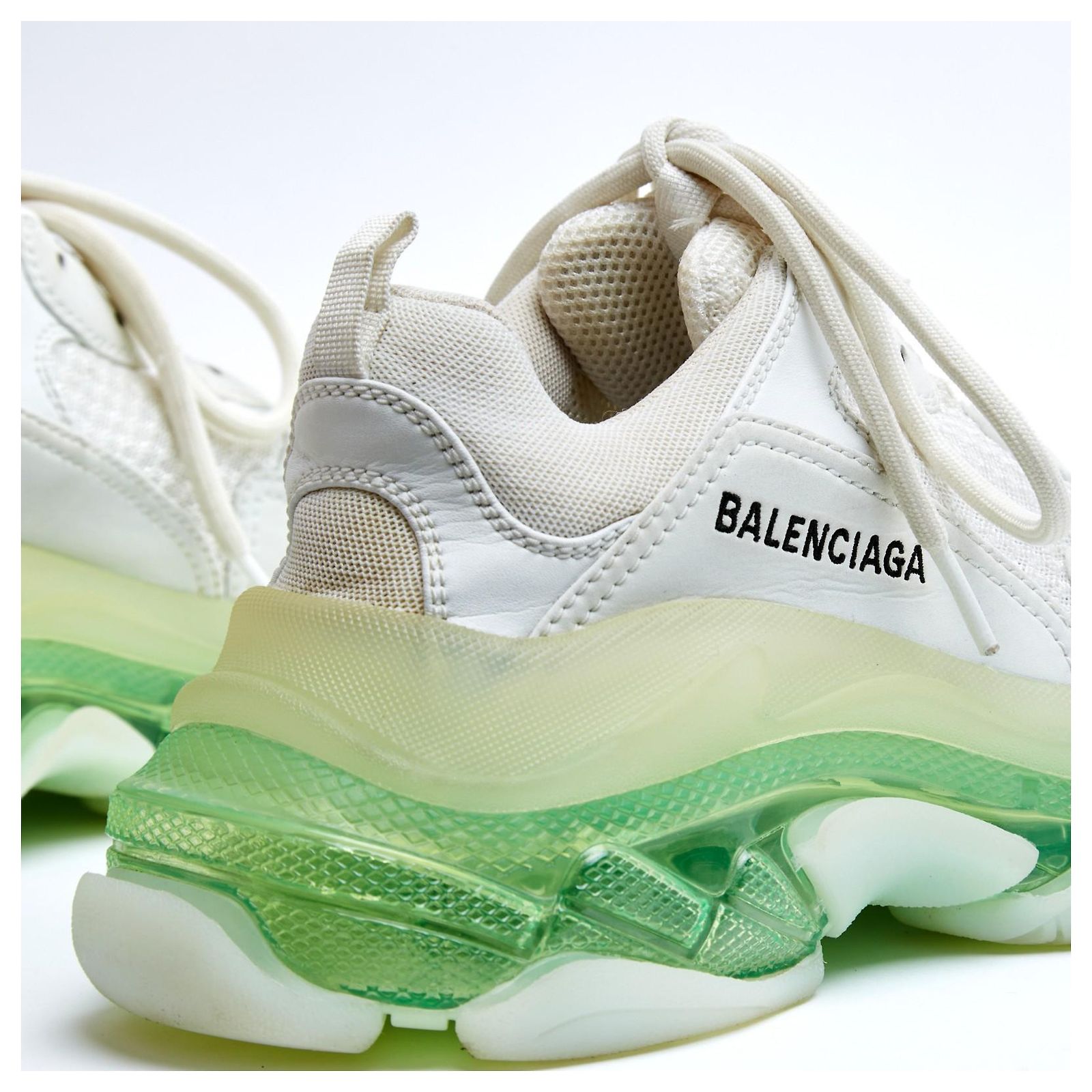 Balenciaga Triple S Sneakers EU37 White Leather Green Clear Sole 