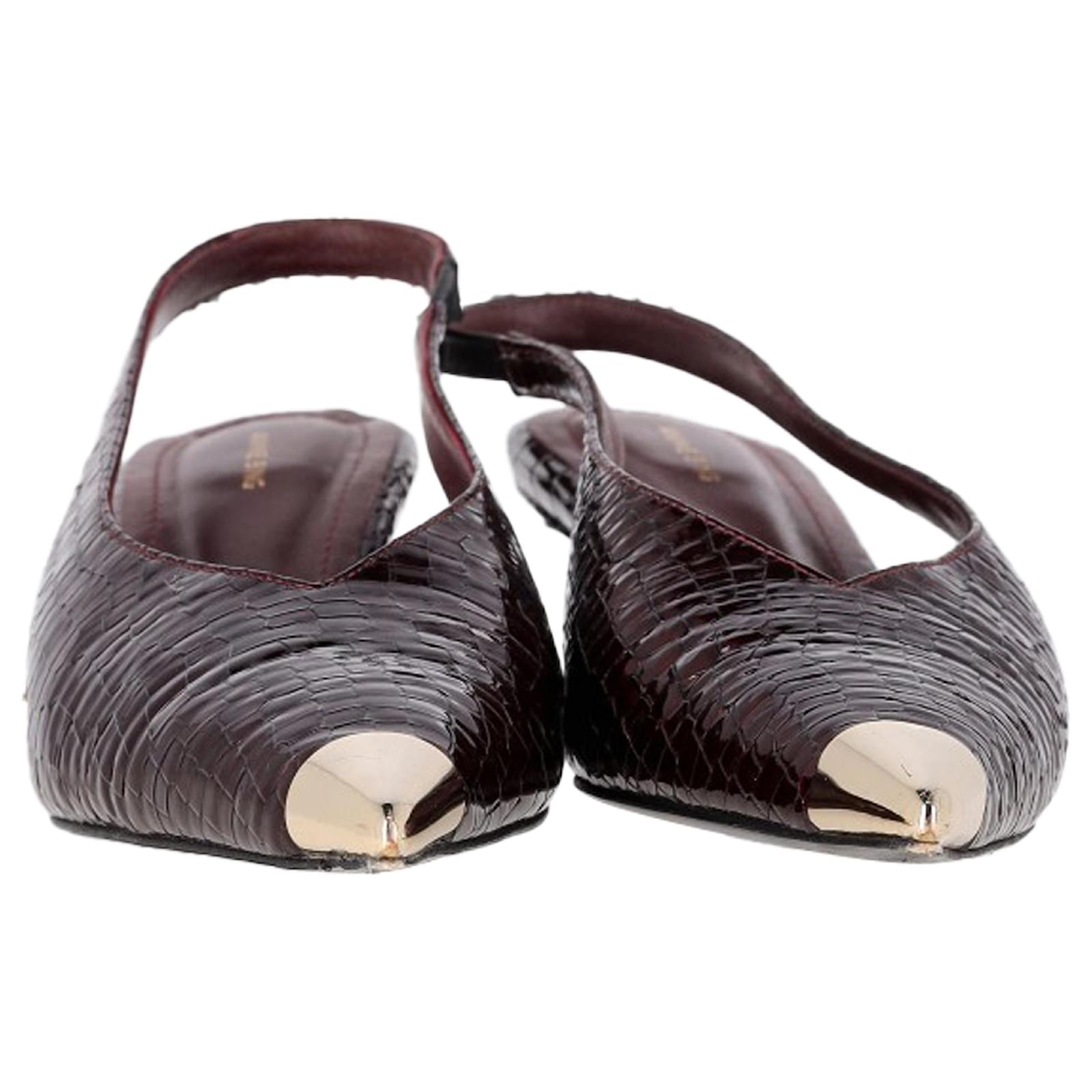 Anine Bing Nina Croc Embossed Slingback Pumps in Brown Leather Red