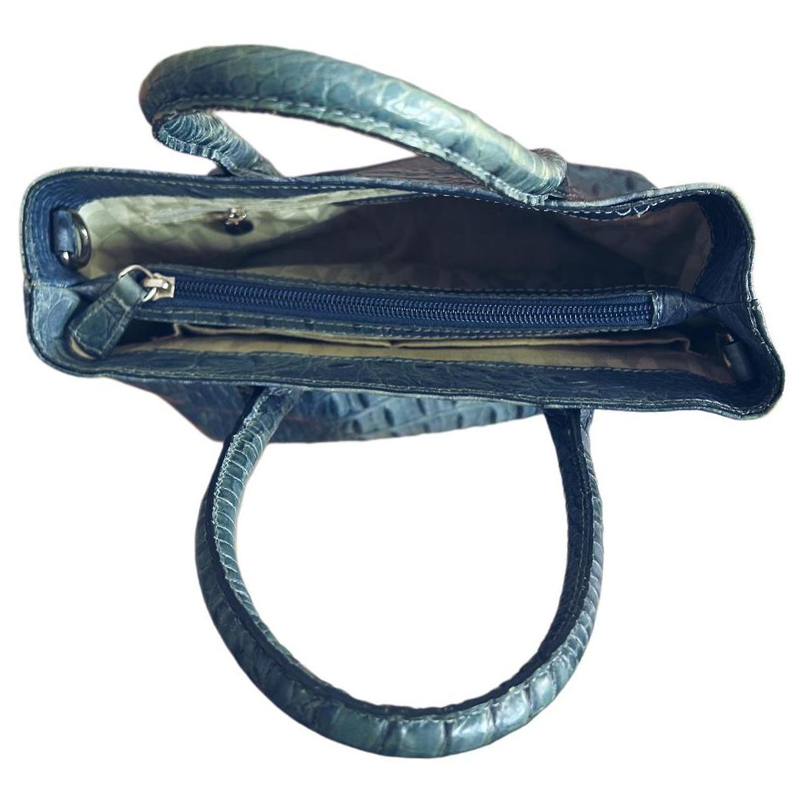 Sac à Main Furla En Cuir Impression Croco Vintage - Bandoulière Marron - Occasion Très Bon état