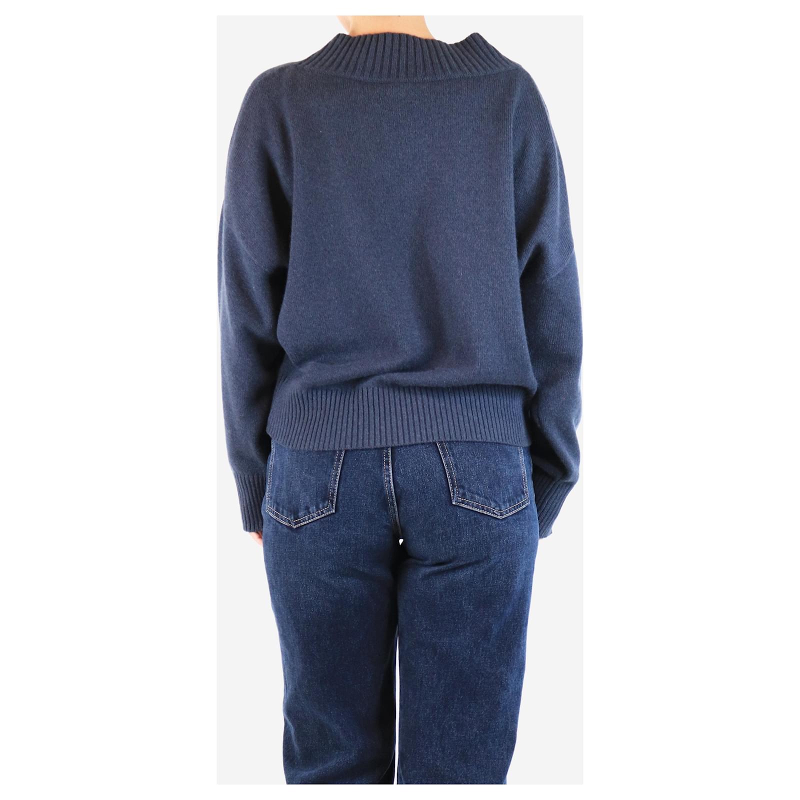 Brunello Cucinelli Navy cashmere v-neck sweater - size Blue