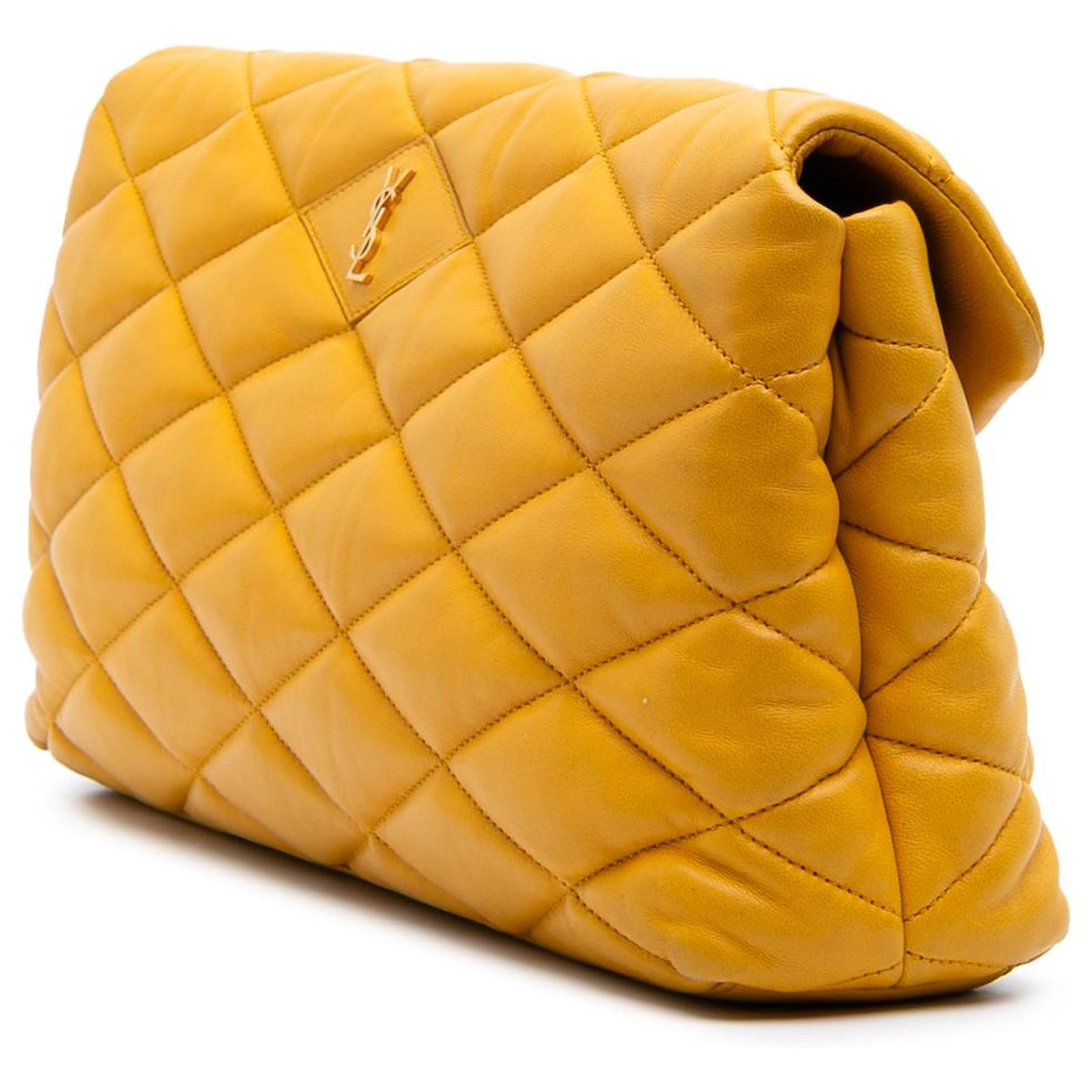 Saint Laurent Yellow Quilted Lambskin Sade Puffer Envelope Clutch