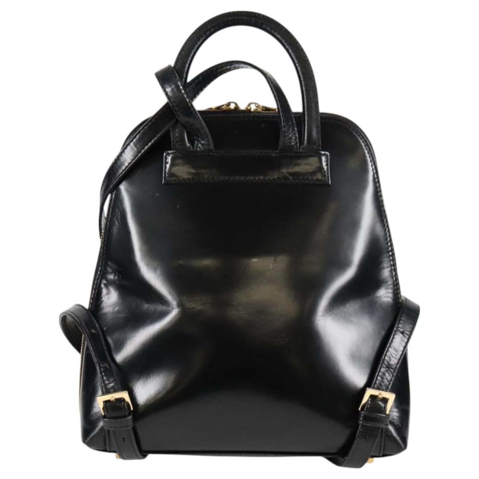 Gianni Versace Backpack Enamel Black Gold Auth bs26902 