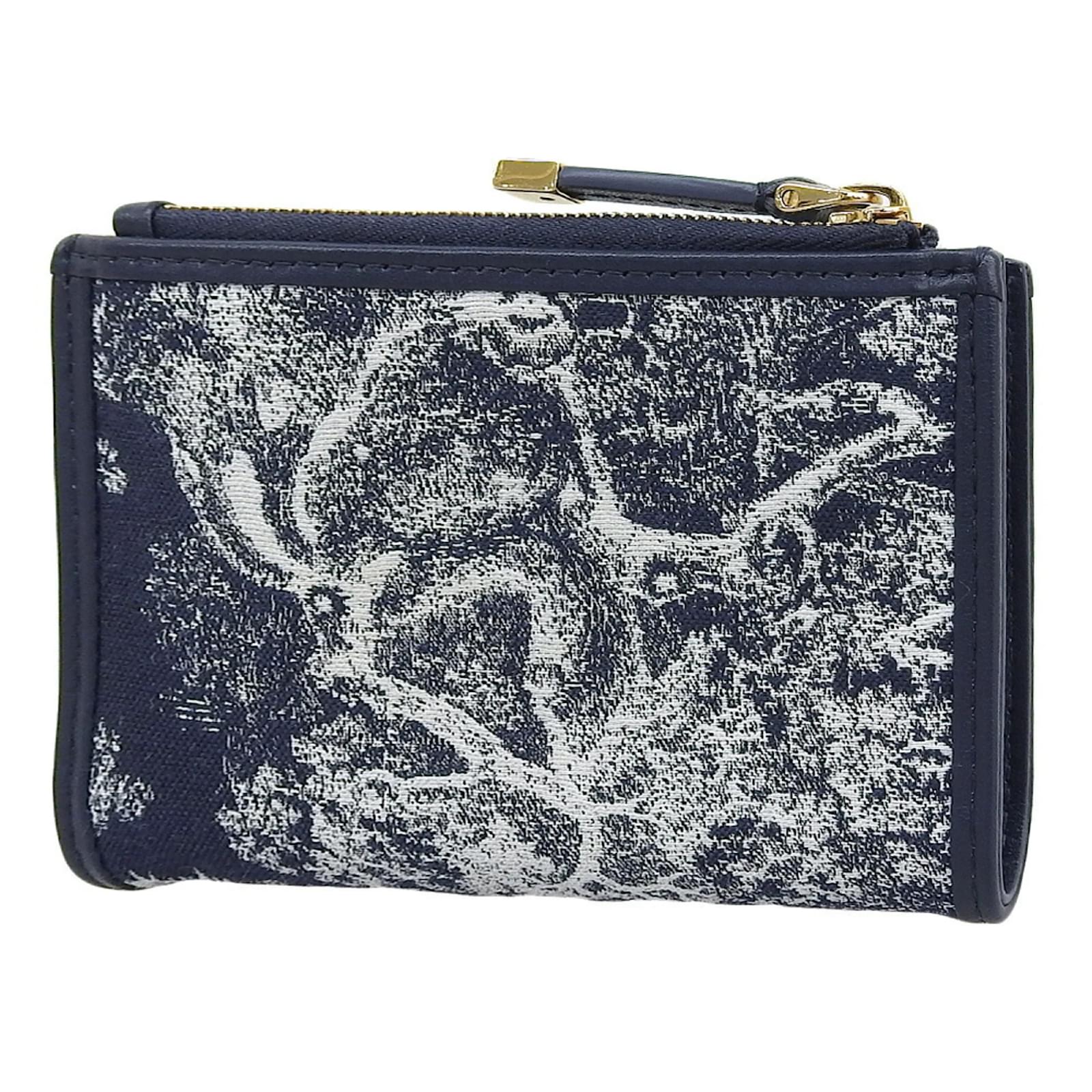 Christian Dior 30 Montaigne Dahlia Wallet Blue Leather Cloth