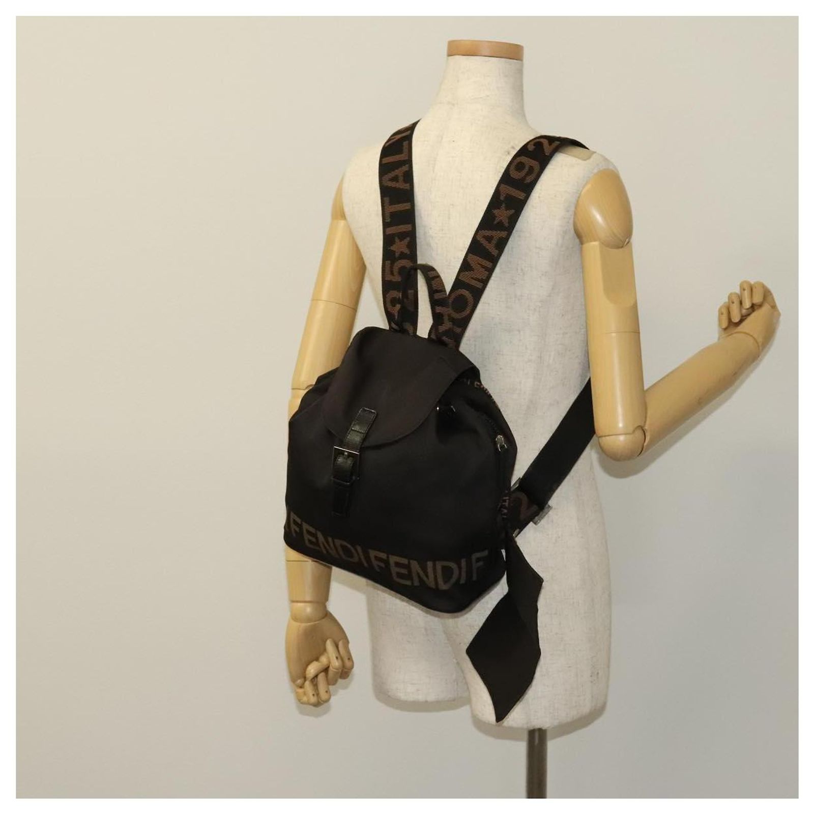 FENDI Backpack Nylon Black Silver Auth 126725 Fendi Black Nylon and Leather Monster Eyes Backpack Fendi  main image 3