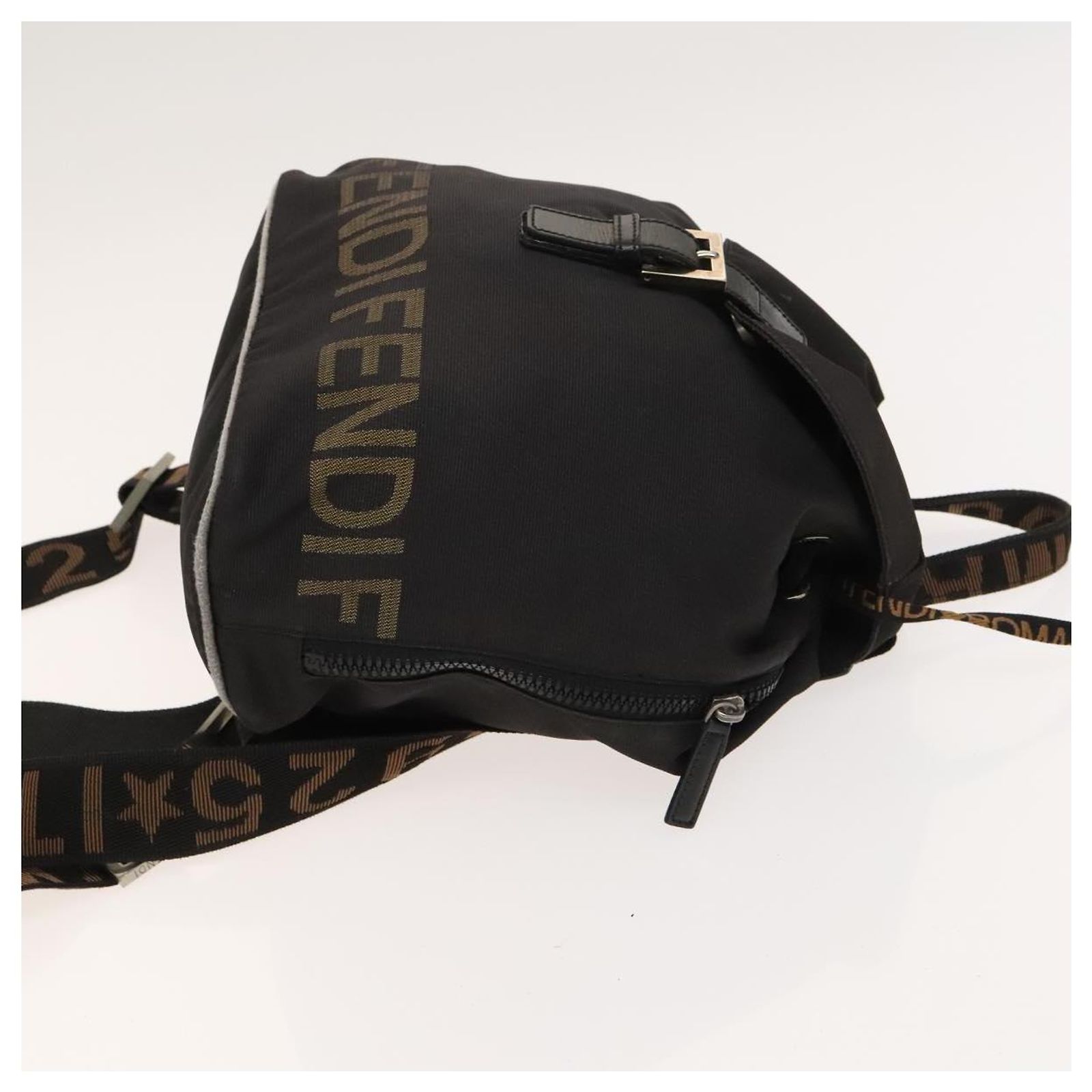 FENDI Backpack Nylon Black Silver Auth 126725 Fendi Black Nylon and Leather Monster Eyes Backpack Fendi  main image 4