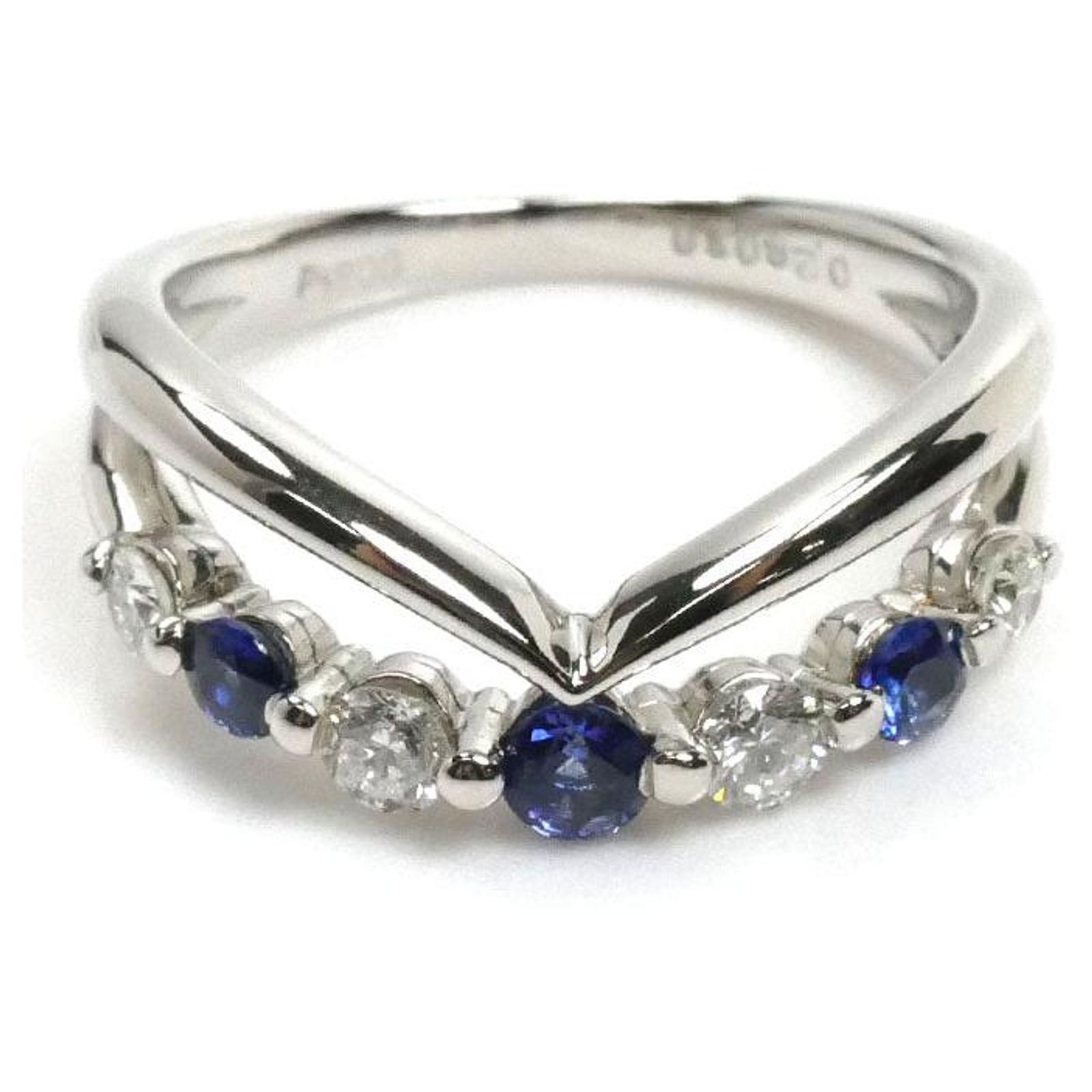 Bague Femme En Platine Pt900 Avec Saphir Et Diamants – Taille US 10.5 – Occasion Bon état