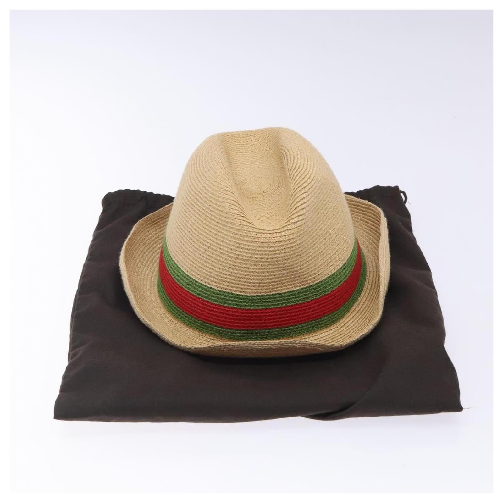 GUCCI Web Sherry Line Hat Abaca Beige Red Green 234137 Auth