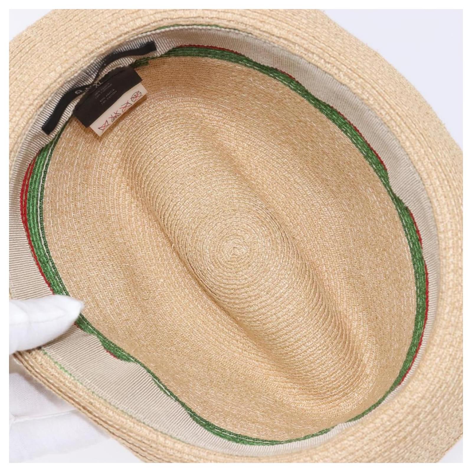 GUCCI Web Sherry Line Hat Abaca Beige Red Green 234137 Auth
