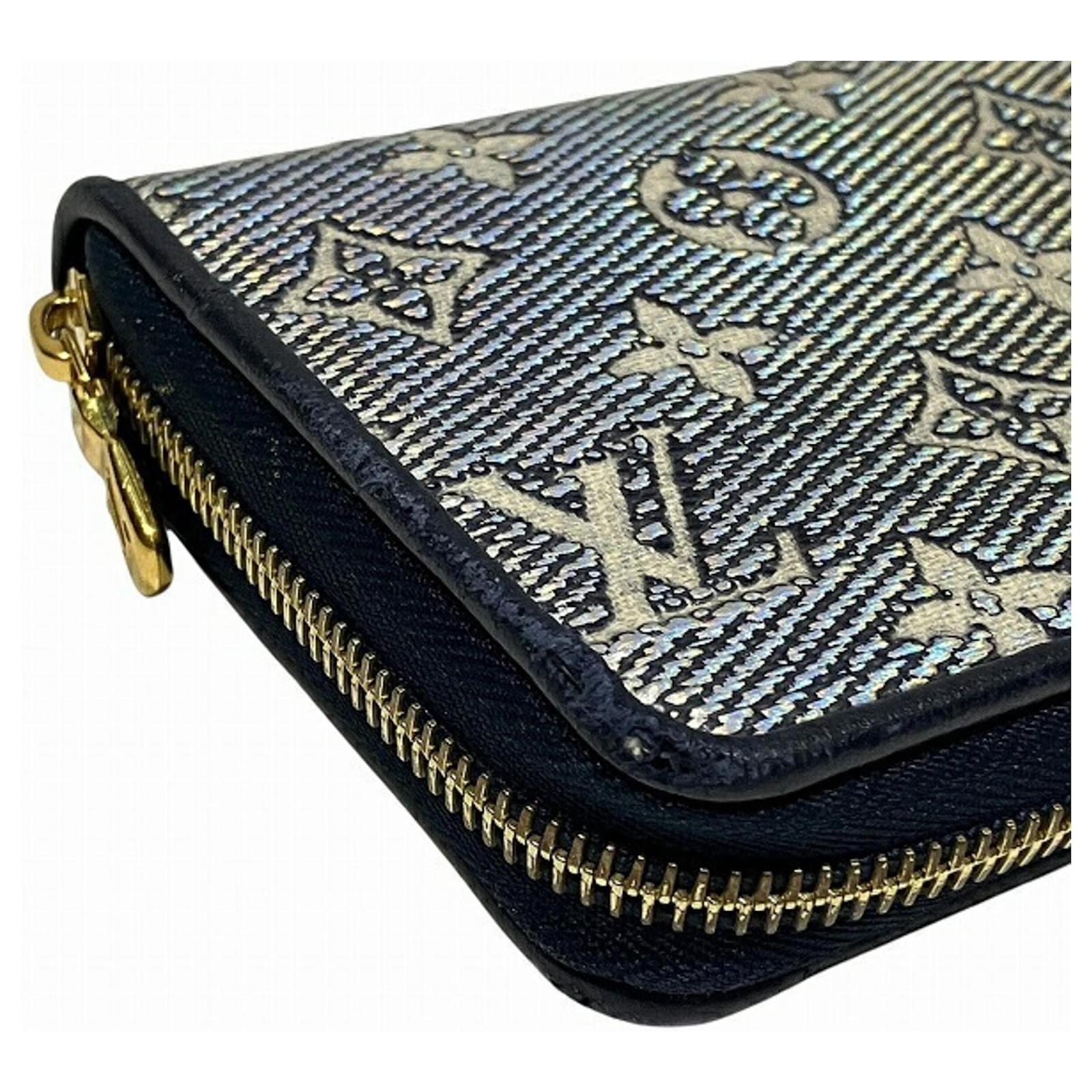 Louis Vuitton Monogram Jacquard Zippy Wallet Silvery Navy blue Patent leather Cloth  ref.2367896