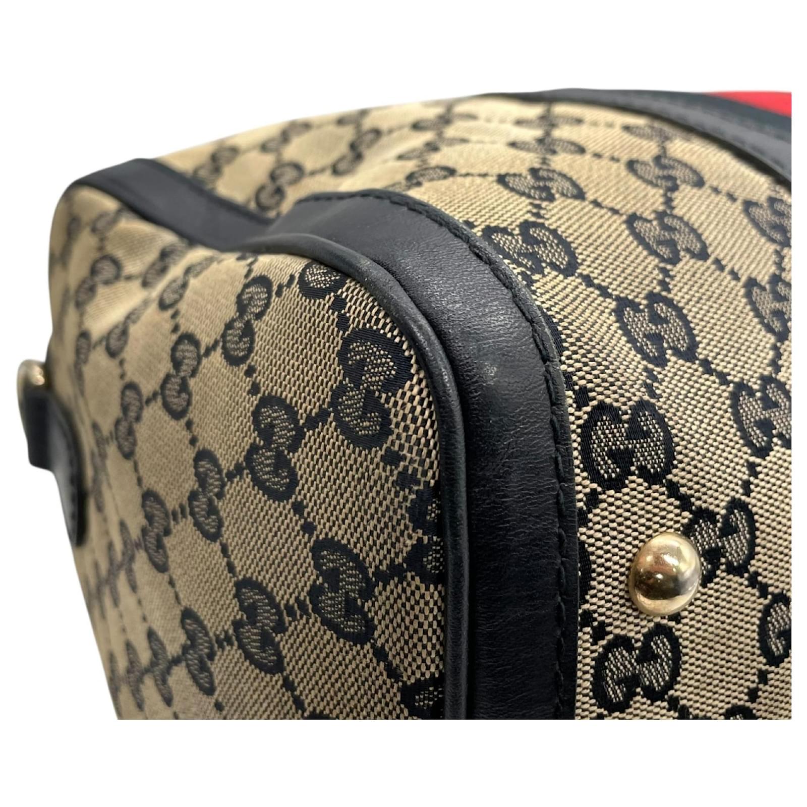 Gucci GG Canvas Sherry Line Mini Boston Bag Navy blue Leather