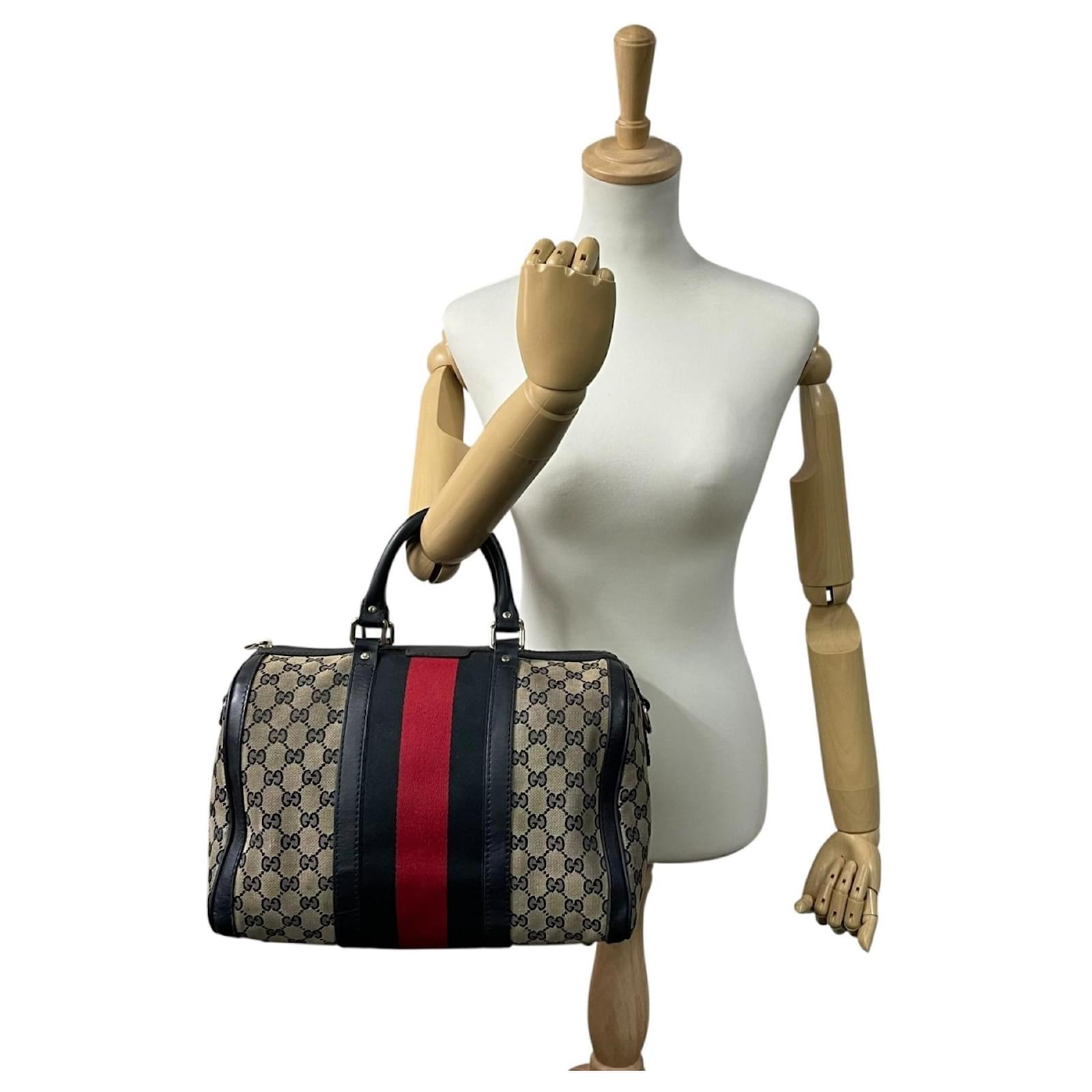 Gucci GG Canvas Sherry Line Mini Boston Bag Navy blue Leather
