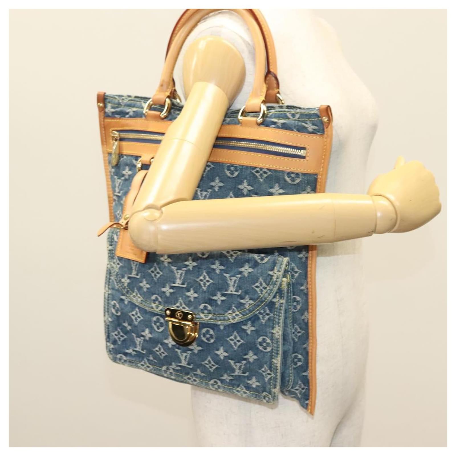 LOUIS VUITTON Monogram Denim Flat Shopper Tote Bag Blue M95018 LV Auth 131093  ref.2368545