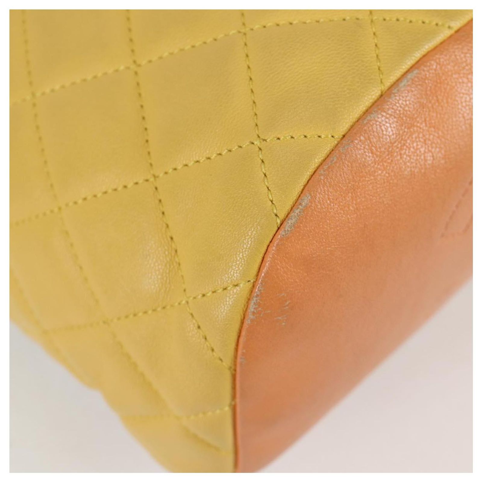 CHANEL Matelasse Backpack Lamb Skin Yellow Silver CC Auth  display picture 1