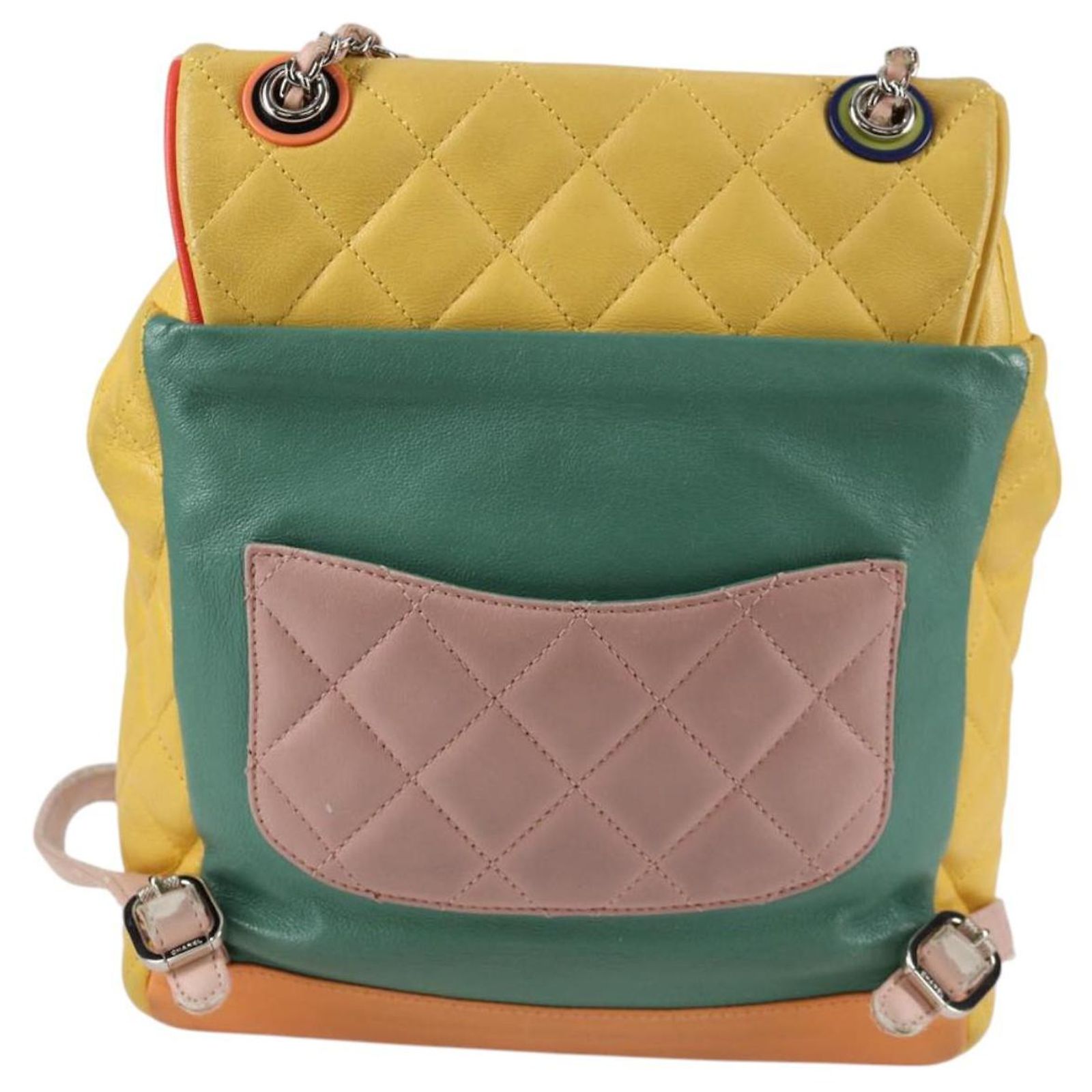 CHANEL Matelasse Backpack Lamb Skin Yellow Silver CC Auth  display picture 1