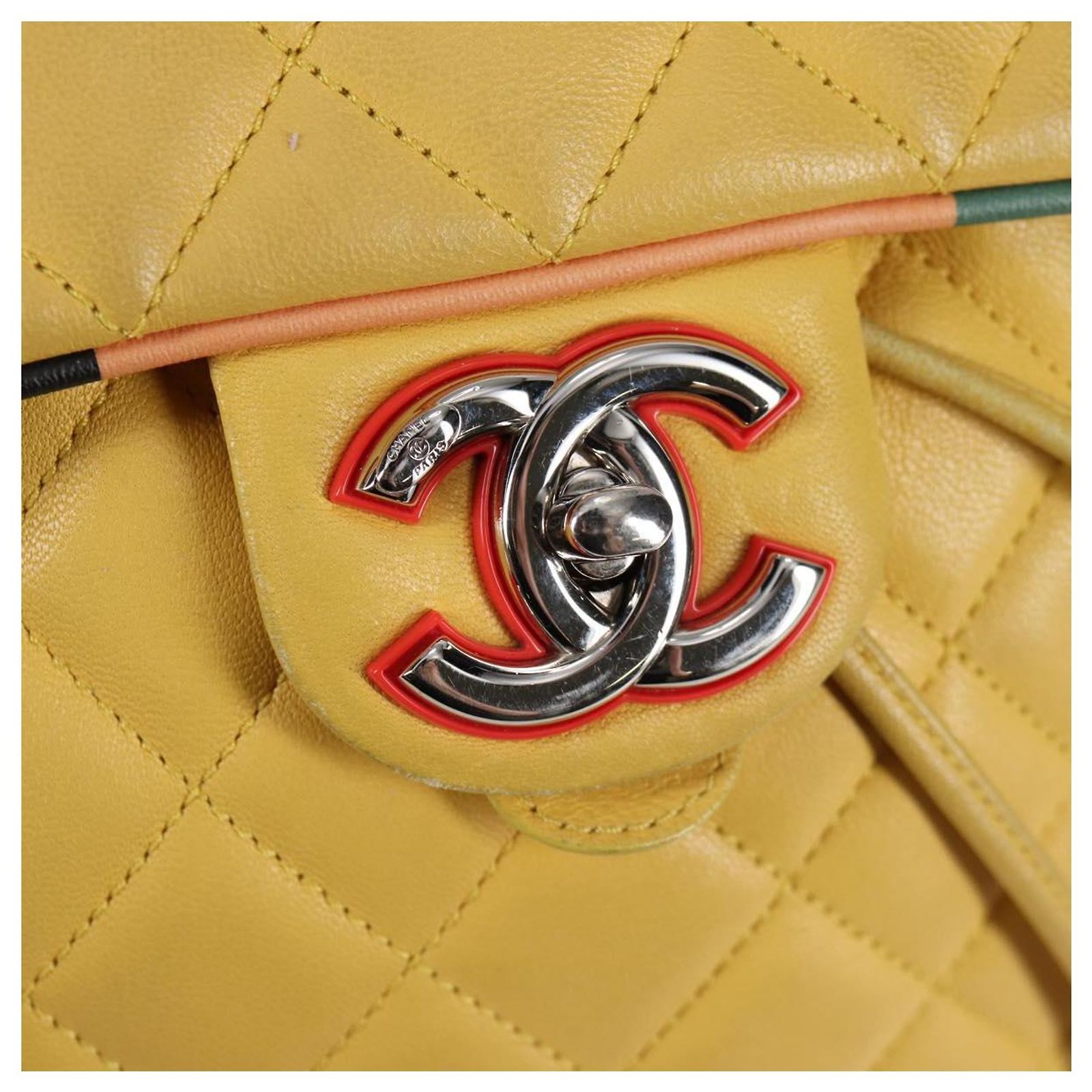CHANEL Matelasse Backpack Lamb Skin Yellow Silver CC Auth 118937M CHANEL Matelasse Backpack Lamb Skin Yellow Silver CC Auth  main image 3