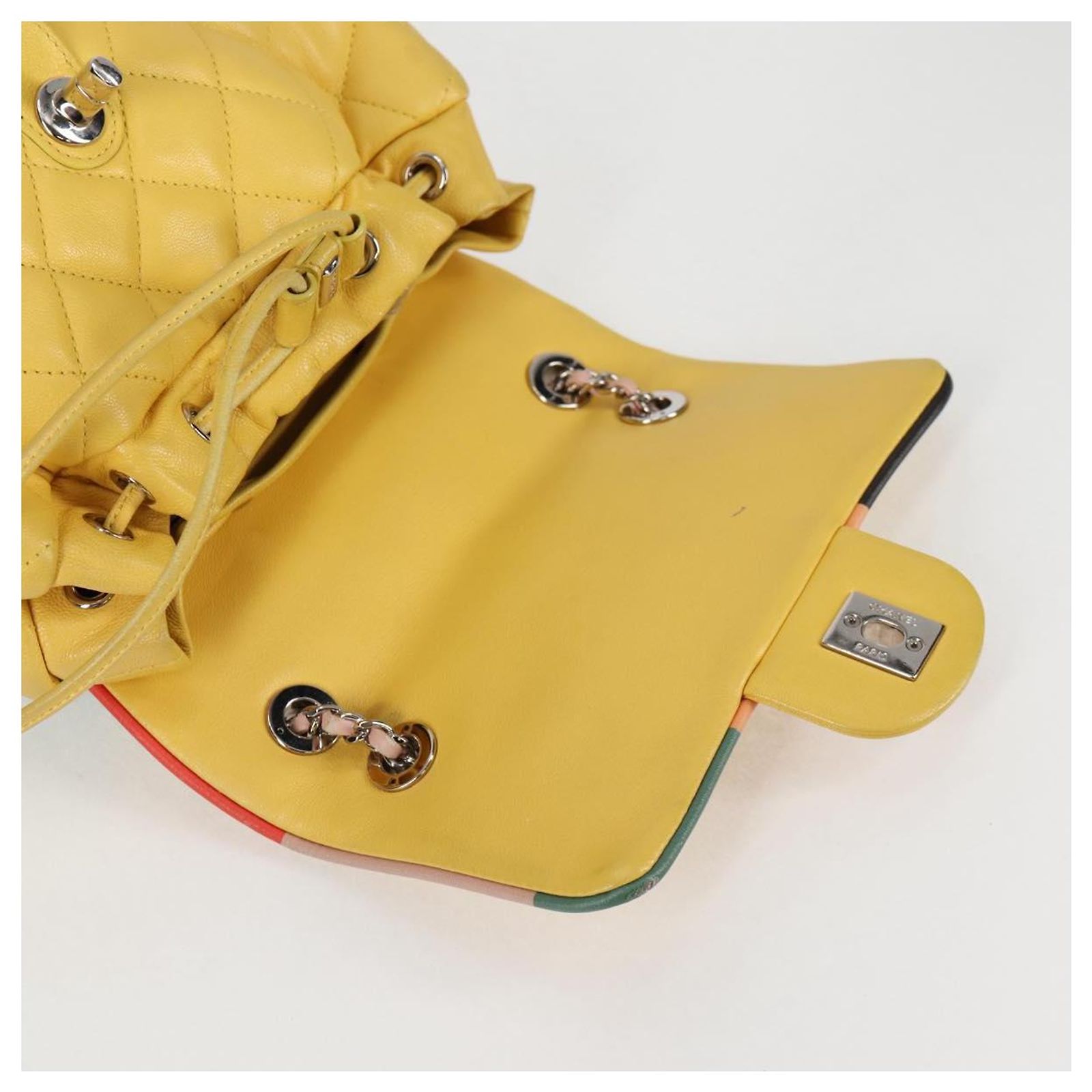 CHANEL Matelasse Backpack Lamb Skin Yellow Silver CC Auth 118937M CHANEL Matelasse Backpack Lamb Skin Yellow Silver CC Auth  main image 2