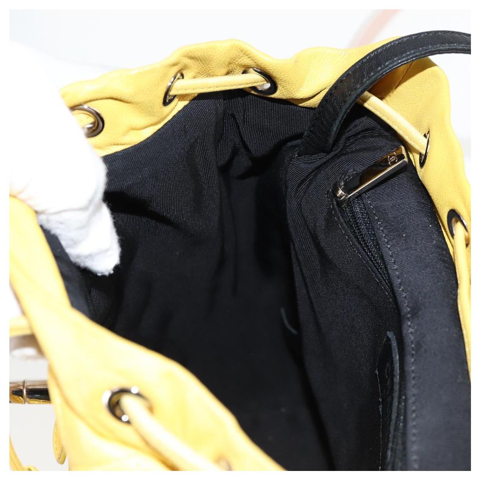 CHANEL Matelasse Backpack Lamb Skin Yellow Silver CC Auth  display picture 2