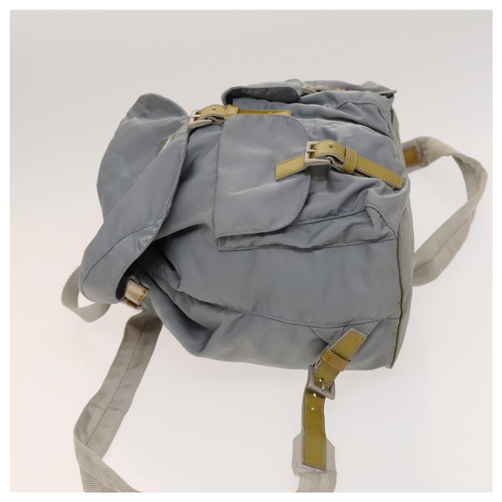 PRADA Backpack Nylon Light Blue Silver Auth 130642 Silvery 